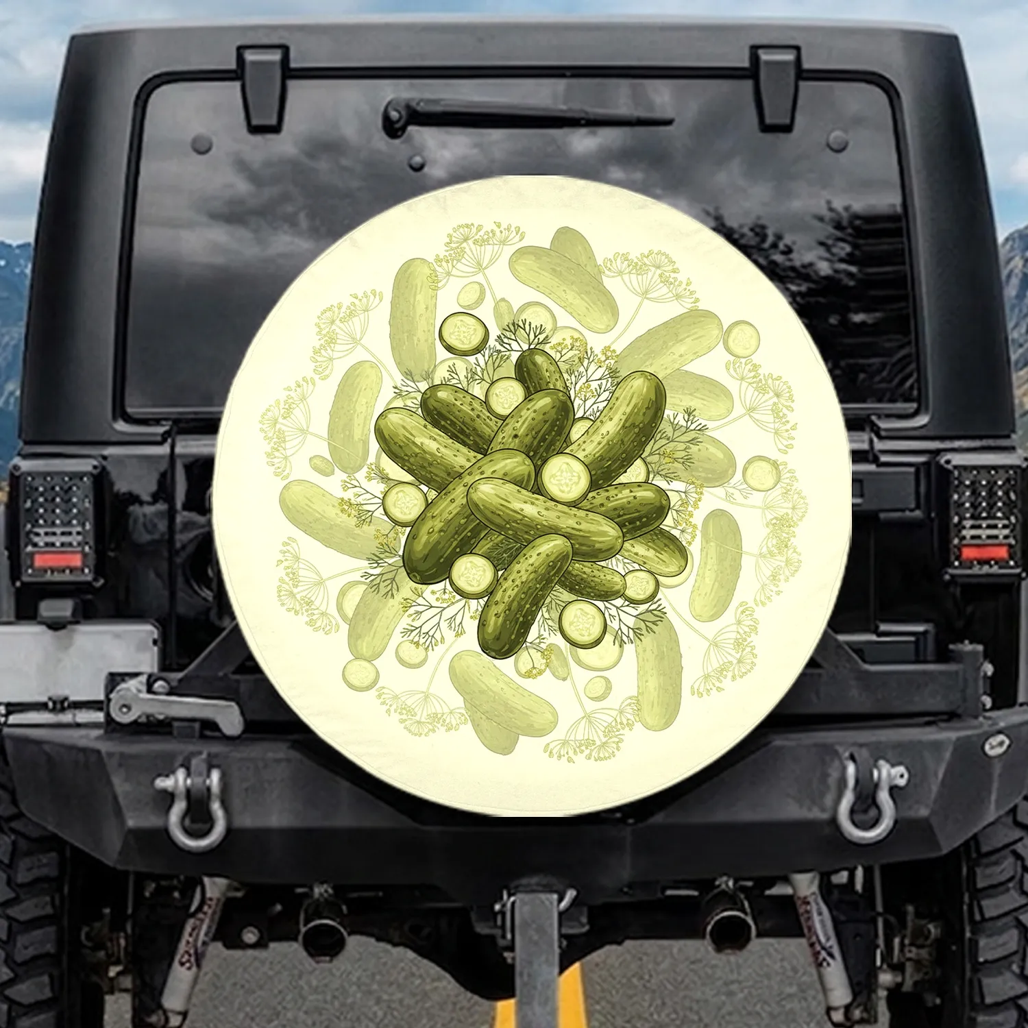 Densely Arranged Whole Organic Dill Pickles & Dill Flower Heads - Home Decor Gift for Food Lovers Spare Tire Cover - 1