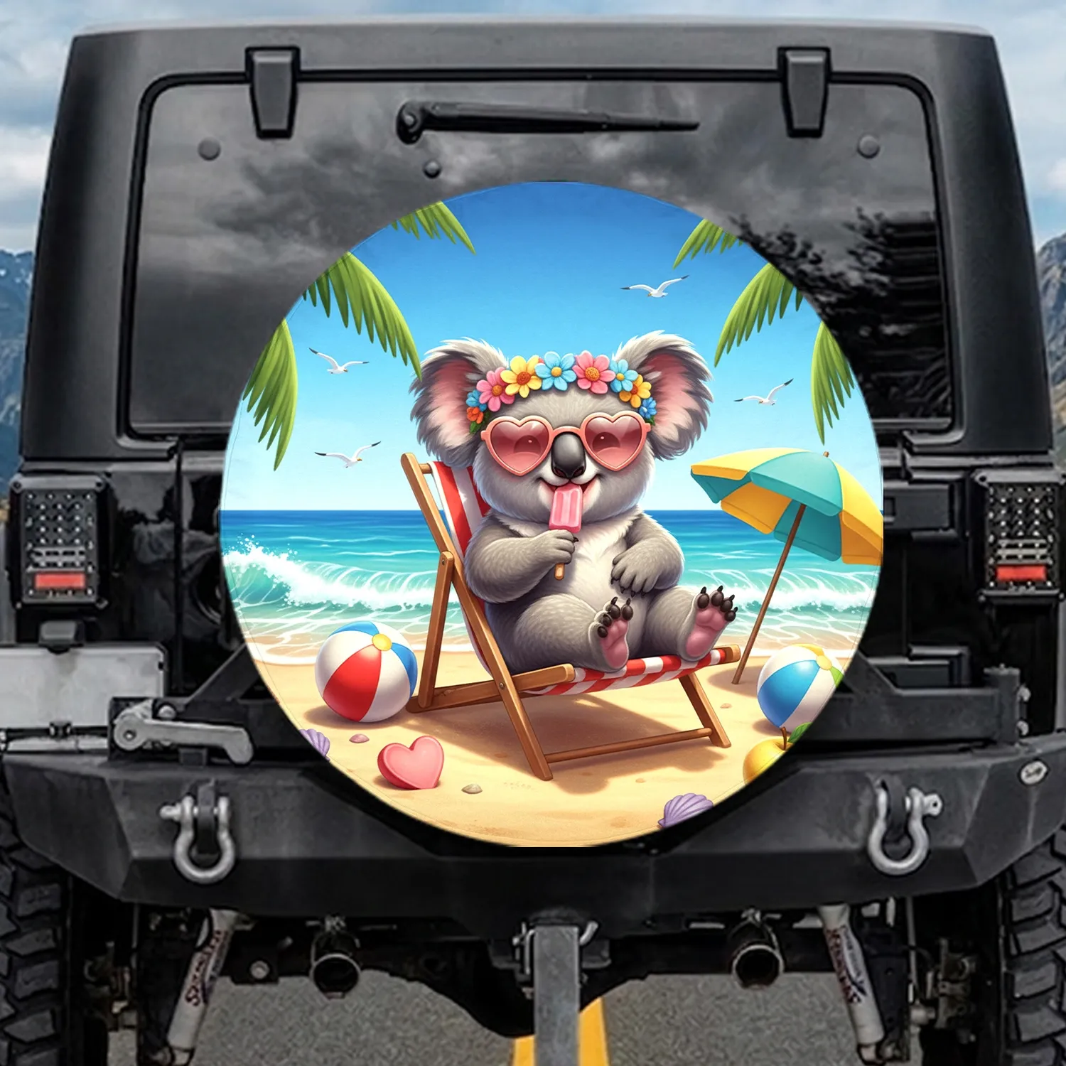 Koala Beach Chair Popsicle Ocean - Summer Vacation Gift for Beach Lovers Spare Tire Cover - 1