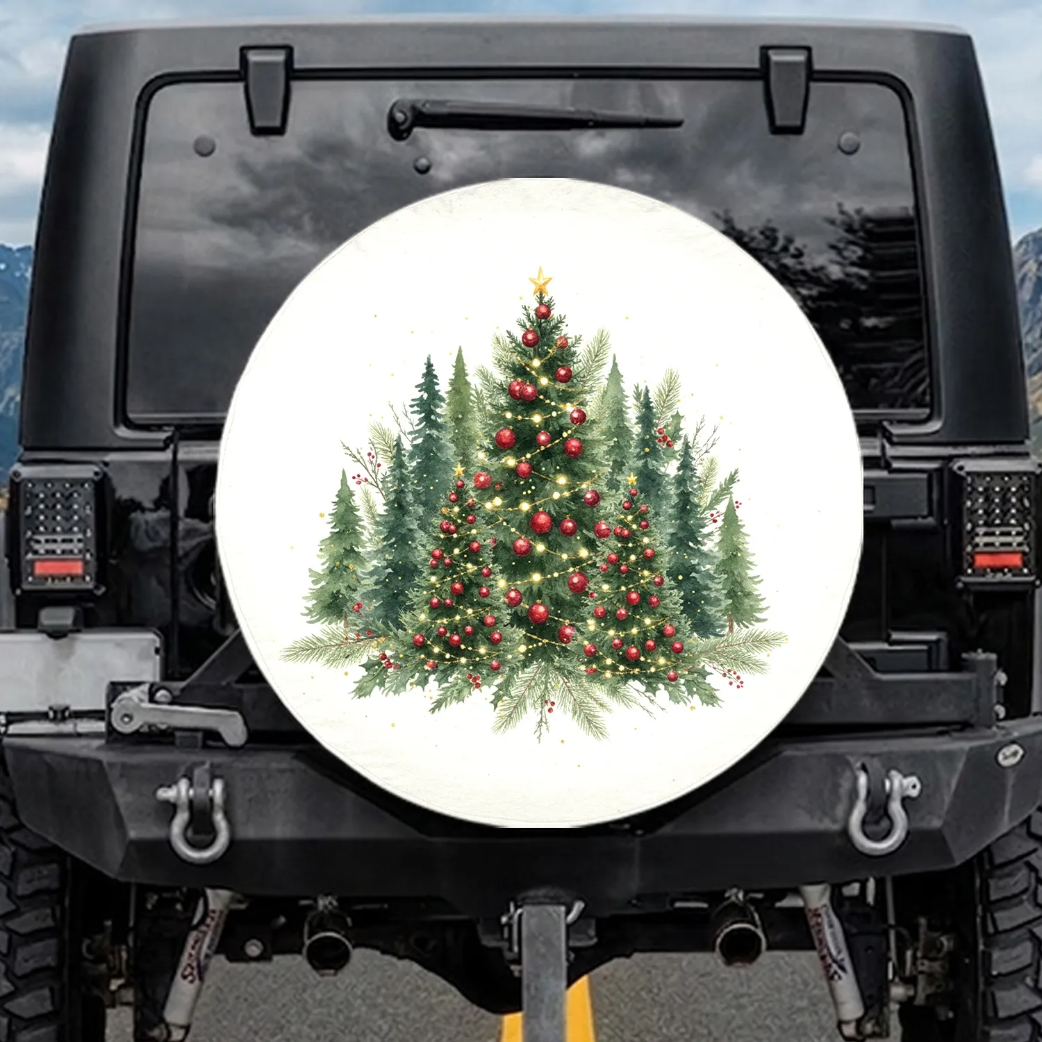 Christmas Tree Forest Holly Winter - Christmas Holiday Gift Spare Tire Cover - 1