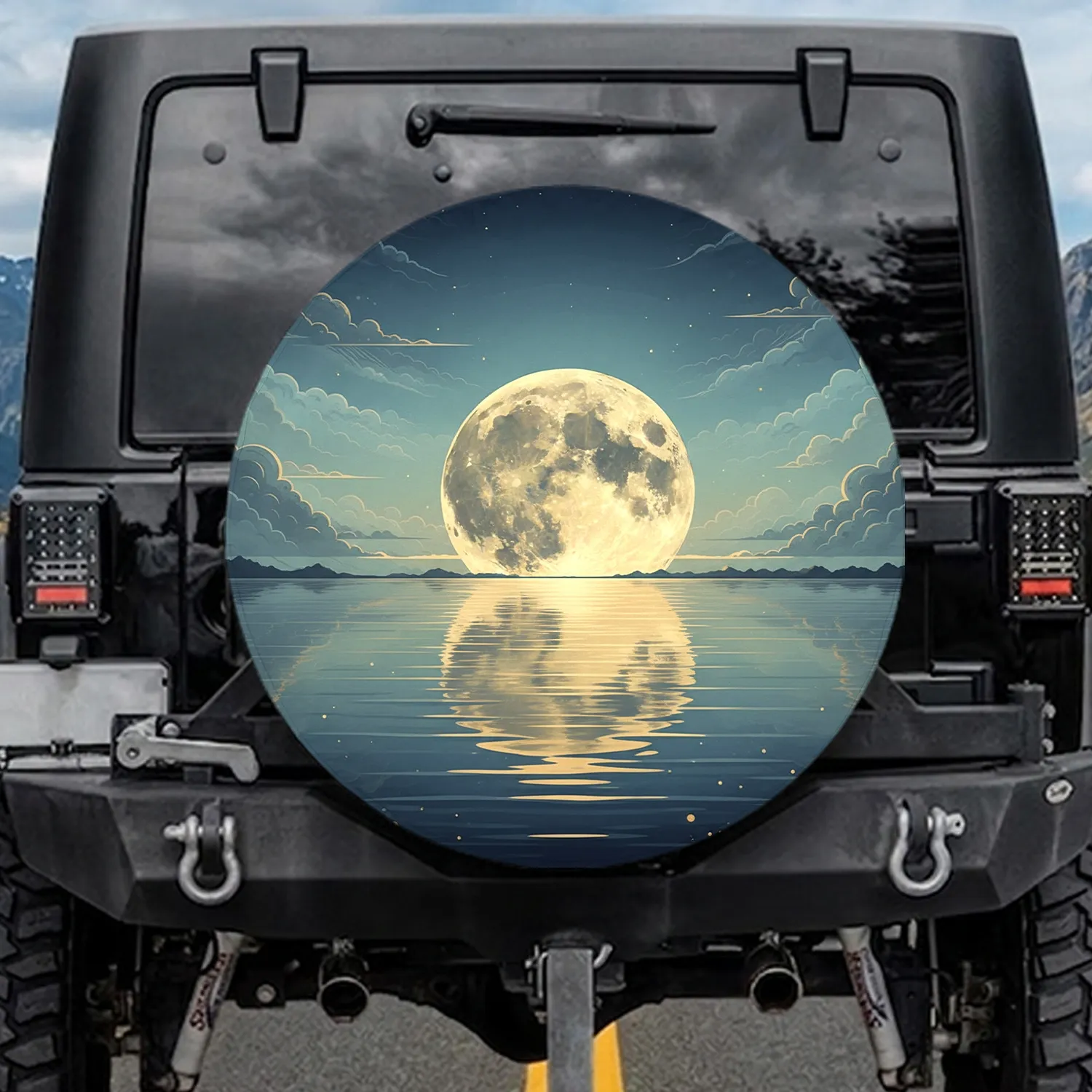 Full Moon Water Reflection Twilight Sky - Nature Lover Home Decor Gift Spare Tire Cover - 1