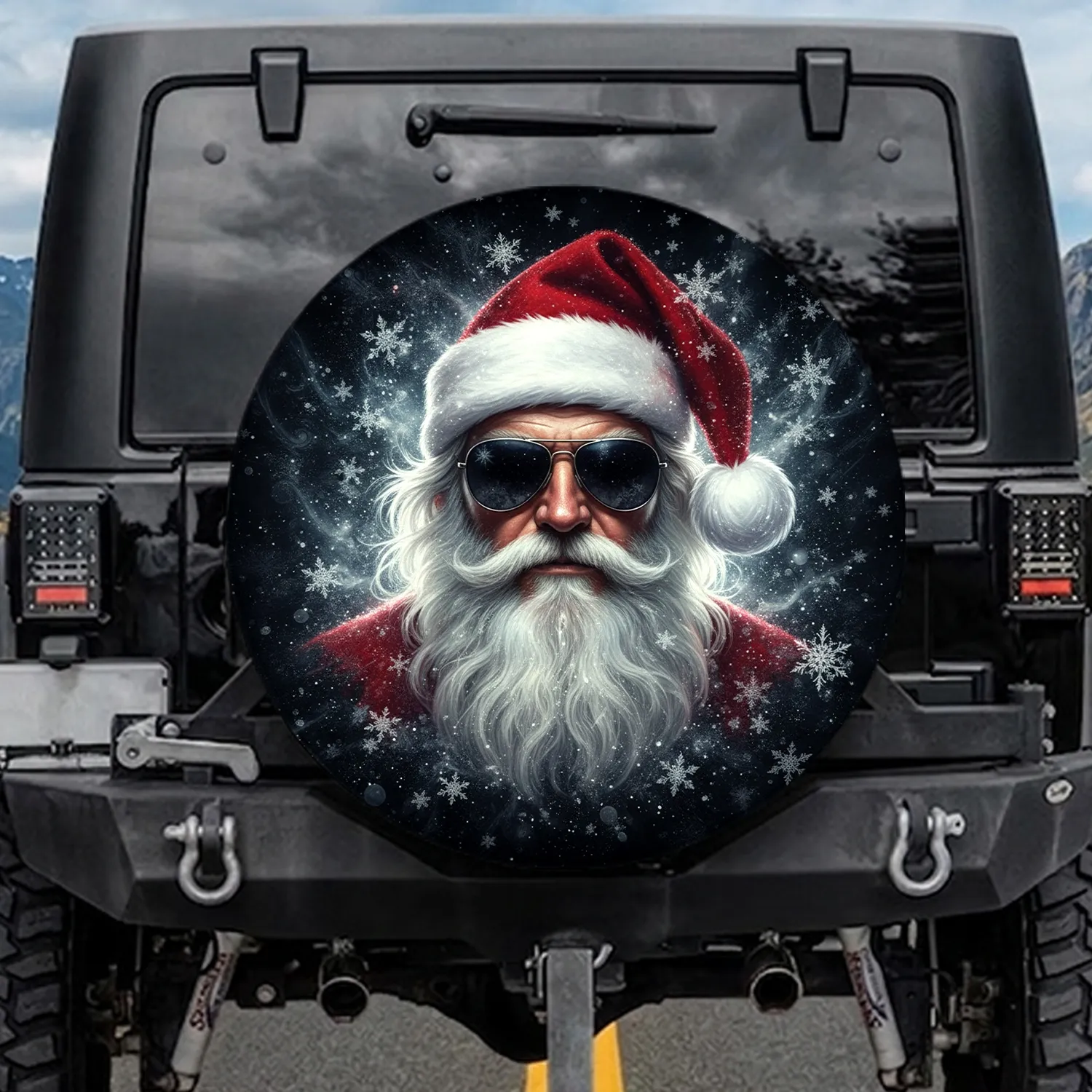 Santa Claus Aviator Snowflakes - Christmas Gift Spare Tire Cover - 1
