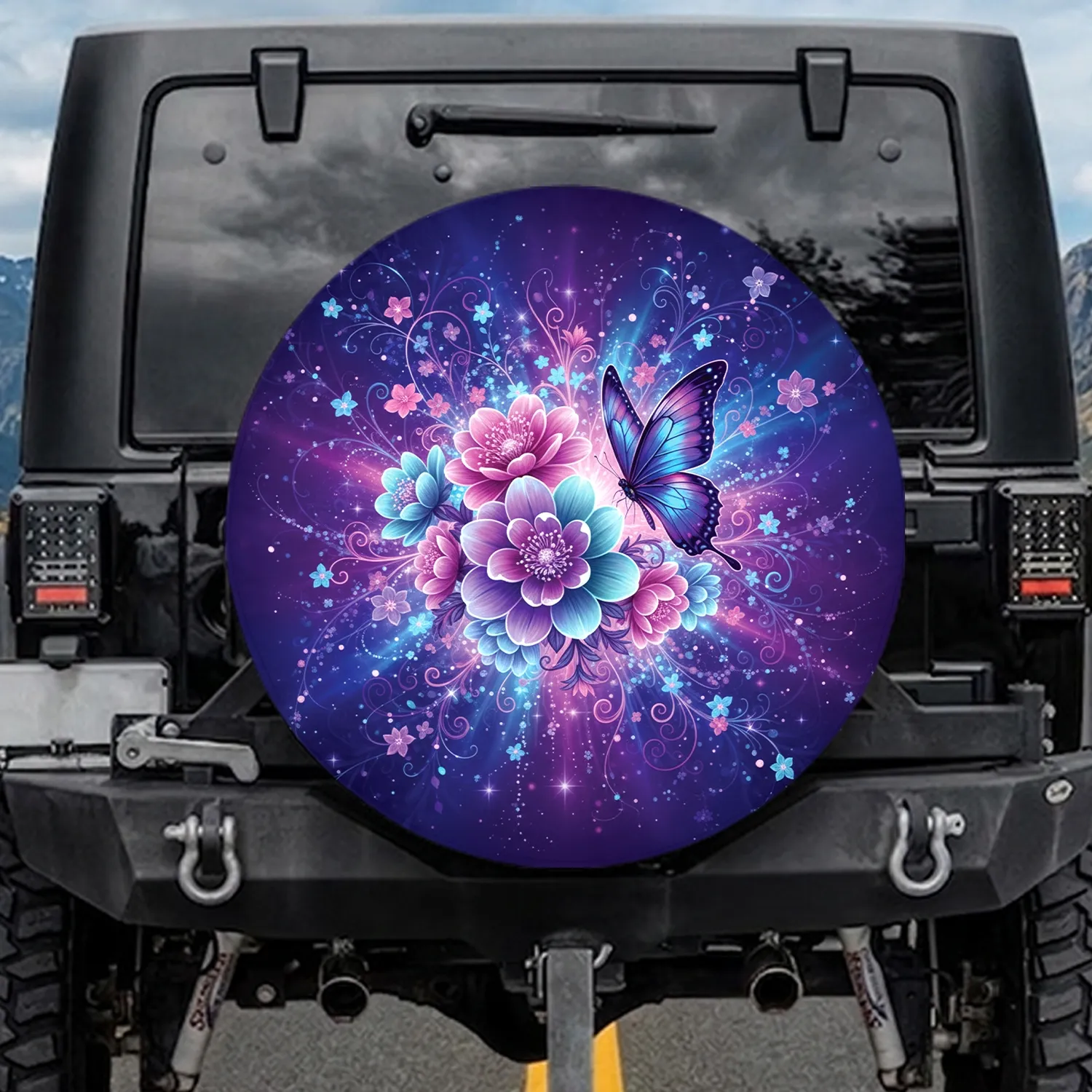 Luminous Fantasy Flowers Butterfly Mystical Gradient - Home Decor Gift Spare Tire Cover - 1