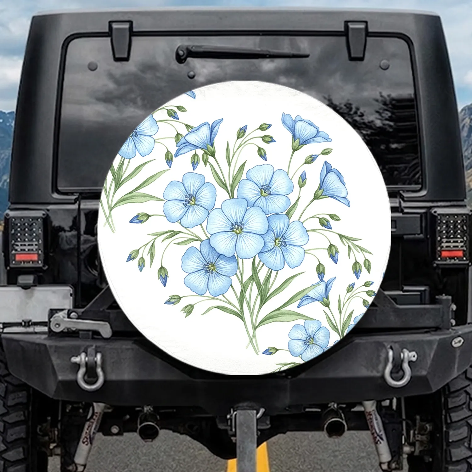 Blue Flax Flowers Botanical Watercolor - Garden Lover Home Decor Gift Spare Tire Cover - 1