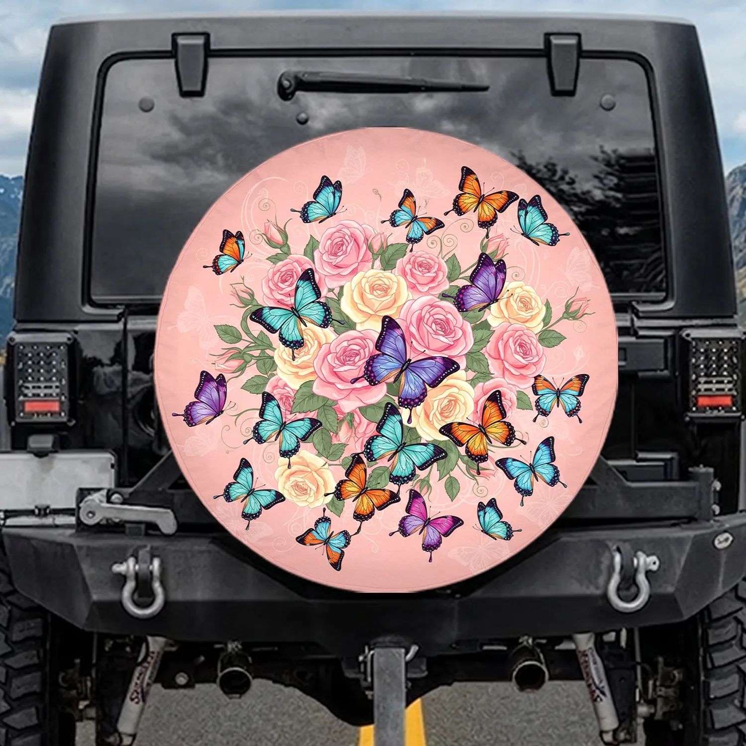 Butterfly Rose Floral Display - Garden Lover Outdoor Vehicle Gift Spare Tire Cover - 1