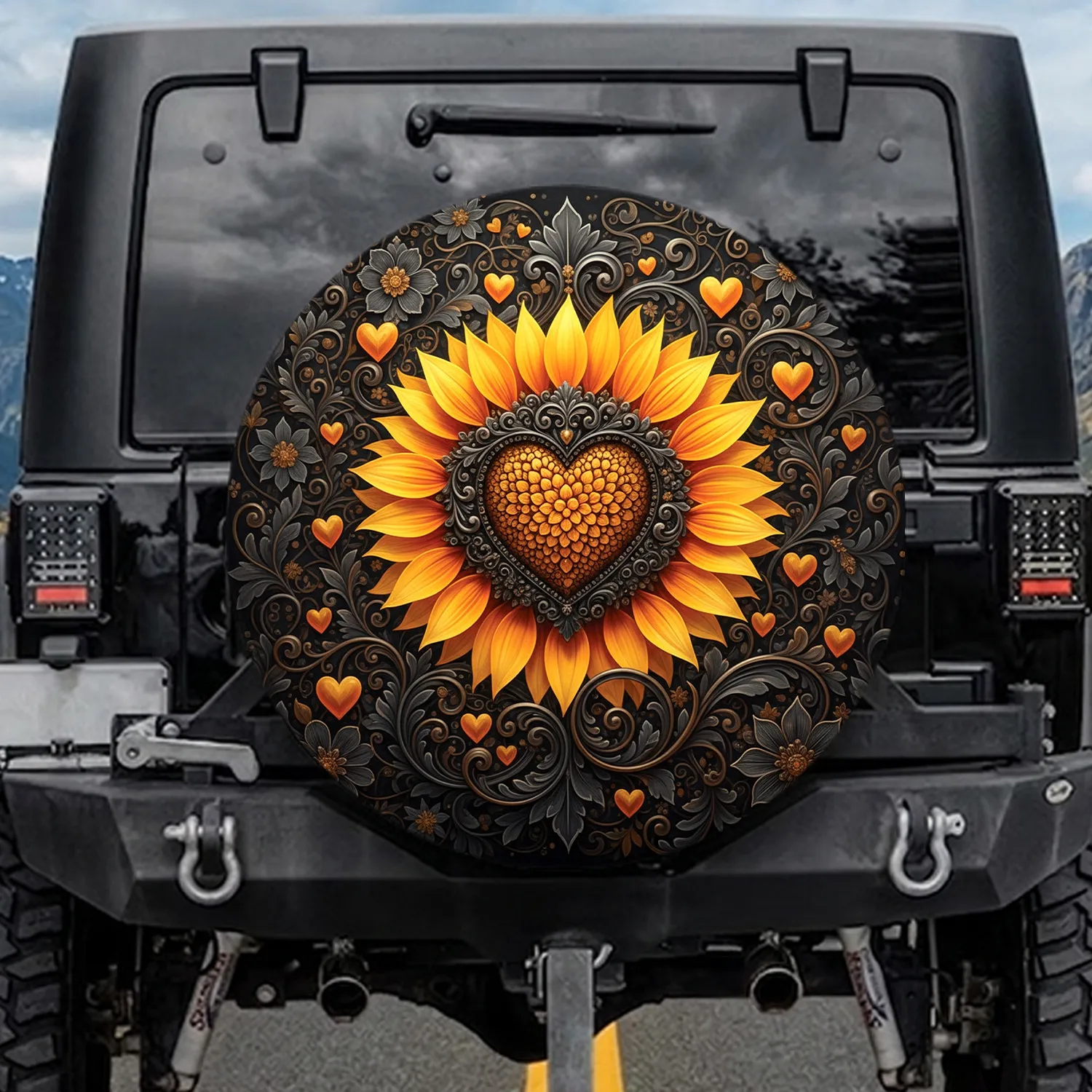 Sunflower Heart Baroque Filigree - Garden Lover Home Decor Gift Spare Tire Cover - 1