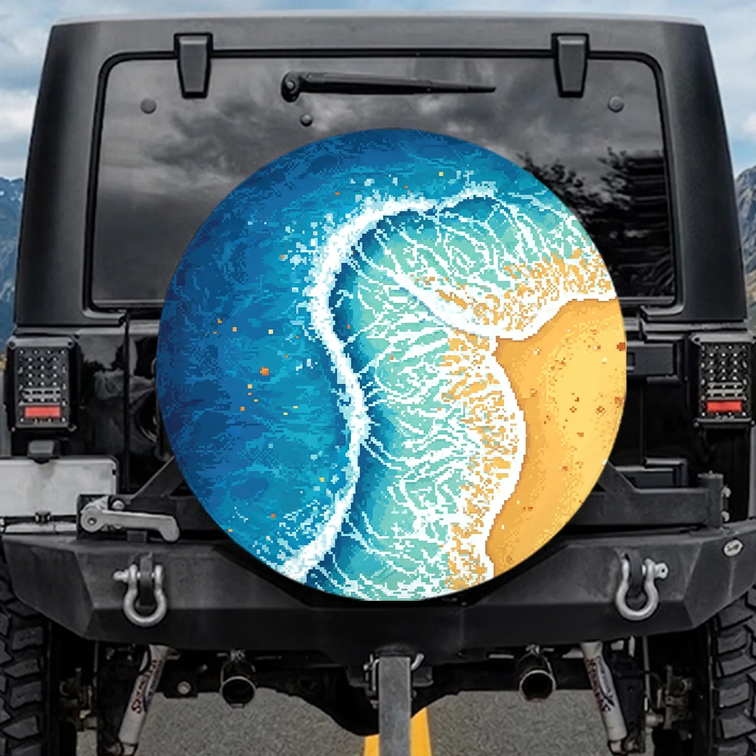 Deep Blue Ocean Waves Golden Sand Beach Shells - Outdoor Ocean Lover Gift Spare Tire Cover - 1