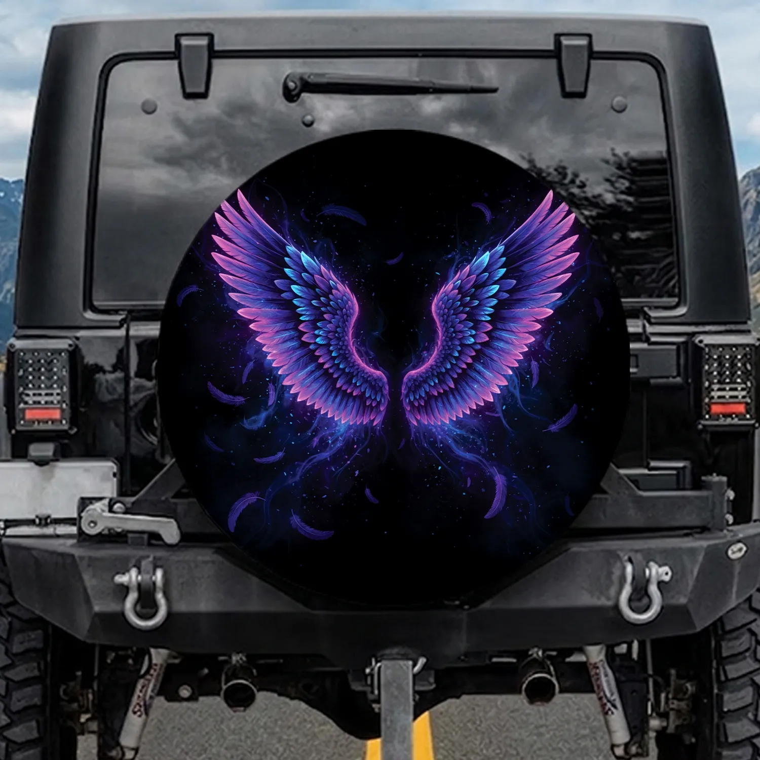 Luminous Ethereal Fantasy Wings Purple Blue Magenta - Mystical Decor Gift Spare Tire Cover - 1