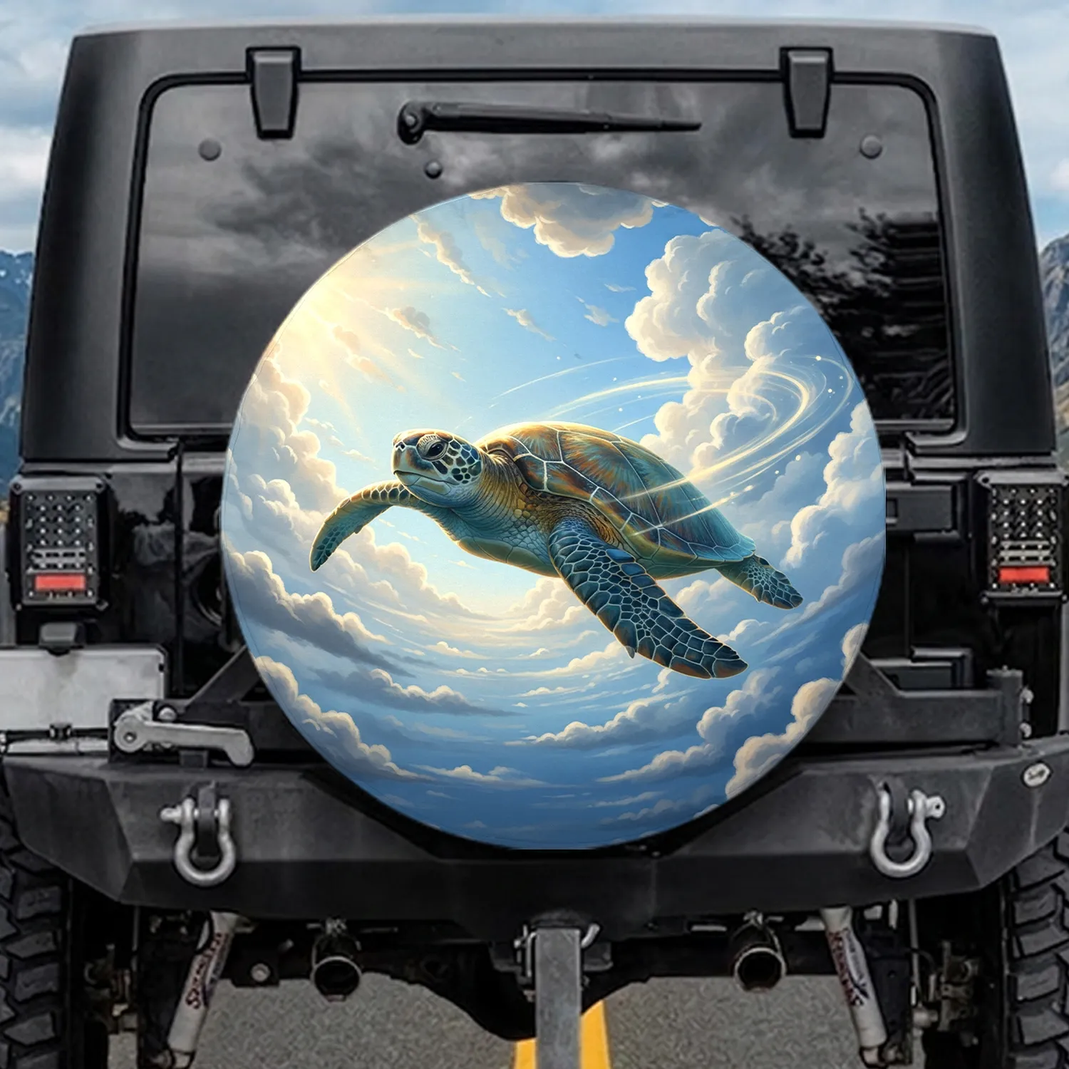 Majestic Sea Turtle Golden Dream Sky - Wildlife Ocean Lover Gift Spare Tire Cover - 1