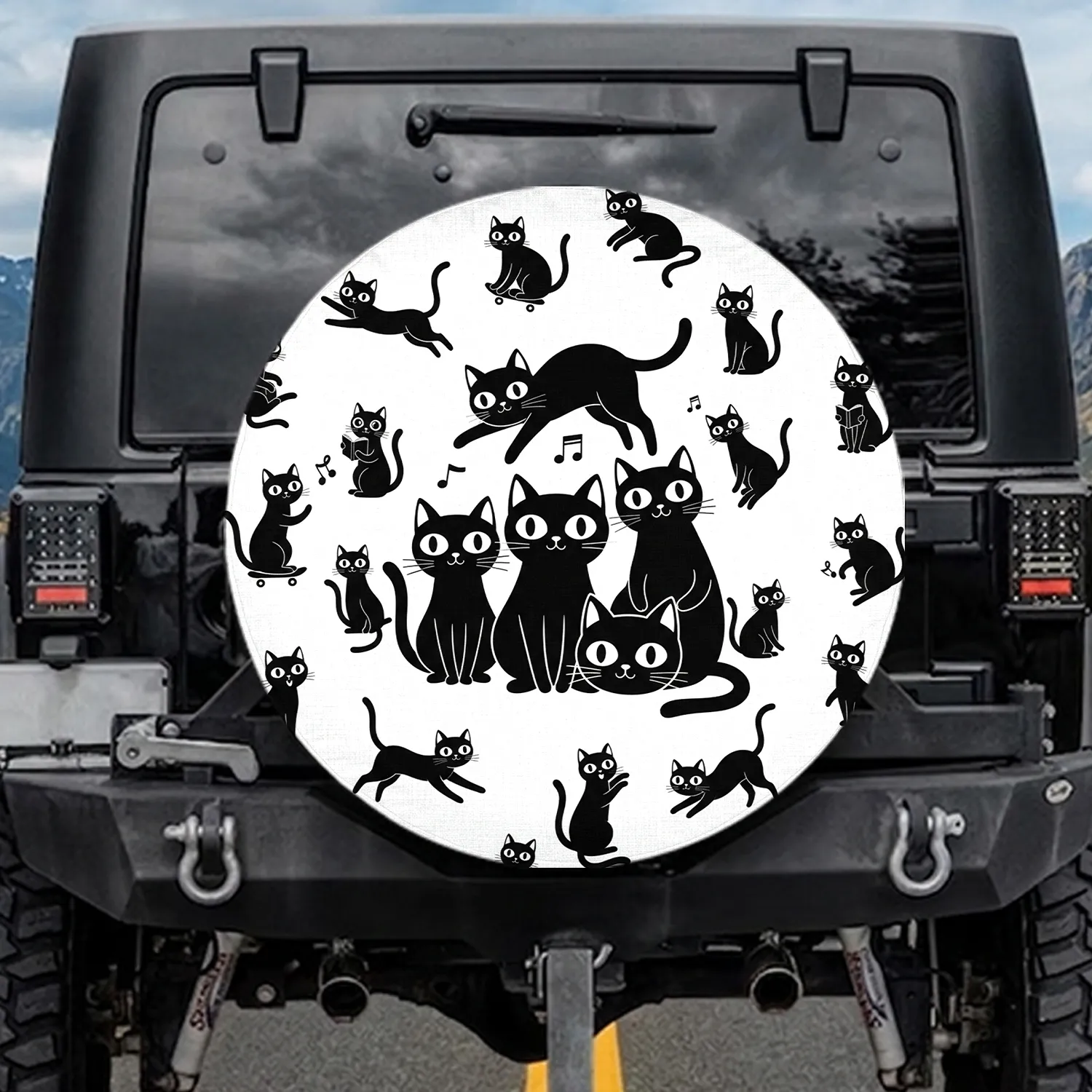 Black Cat Silhouettes - Everyday Travel Cat Lover Gift Spare Tire Cover - 1