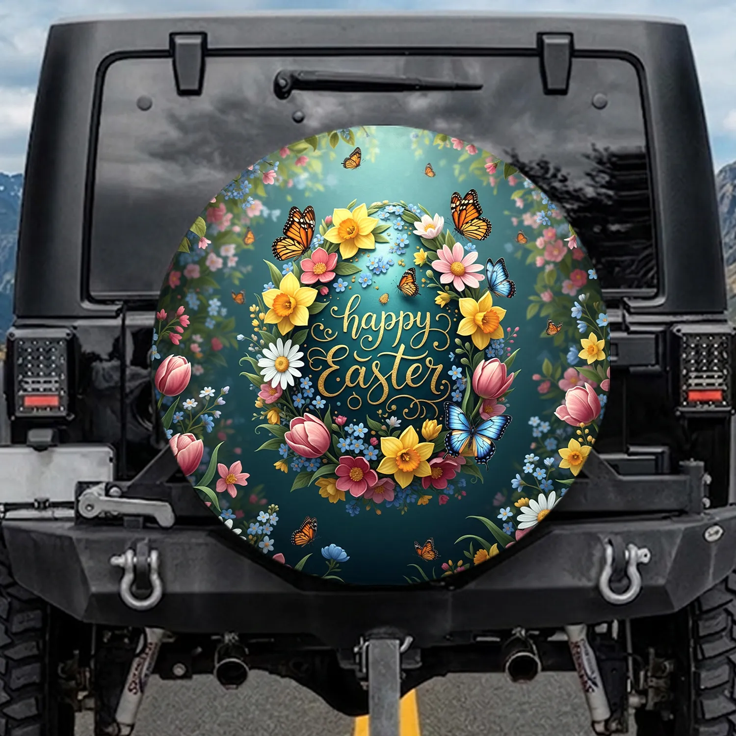 Easter Egg Springtime Flowers Butterflies - Happy Easter Holiday Gift Spare Tire Cover - 1