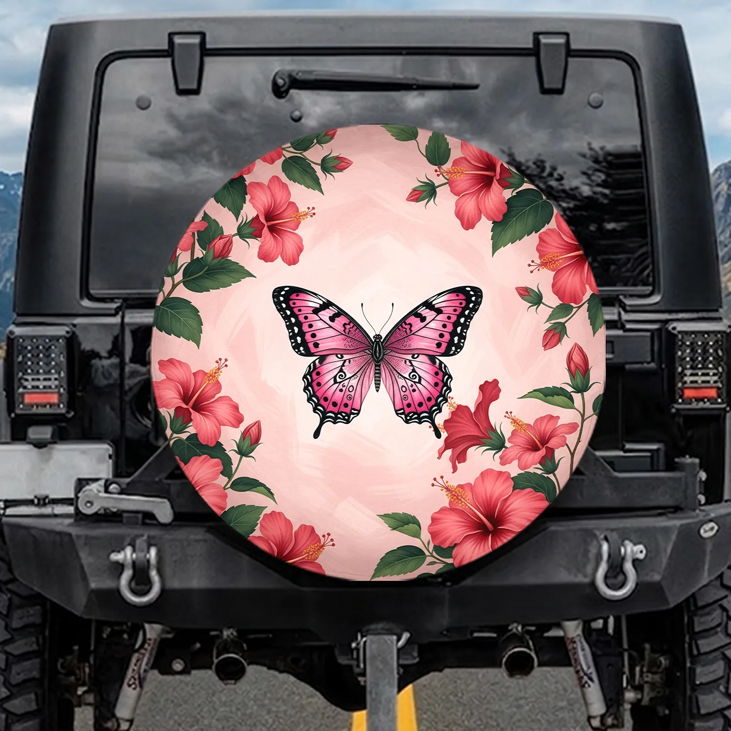 Pink Butterfly Hibiscus Garden - Nature Lover Home Decor Gift Spare Tire Cover - 1
