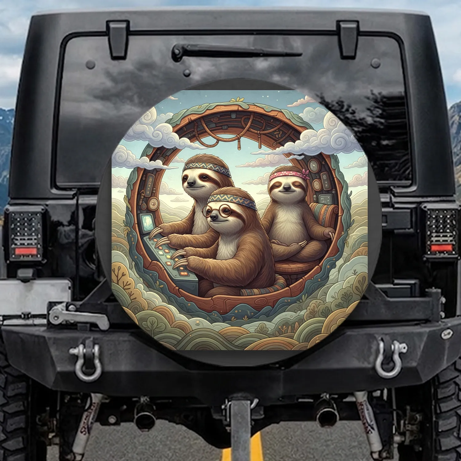 Three Sloths Travel Pod Journey - Travel Essentials Wildlife Lover Gift Spare Tire Cover - 1