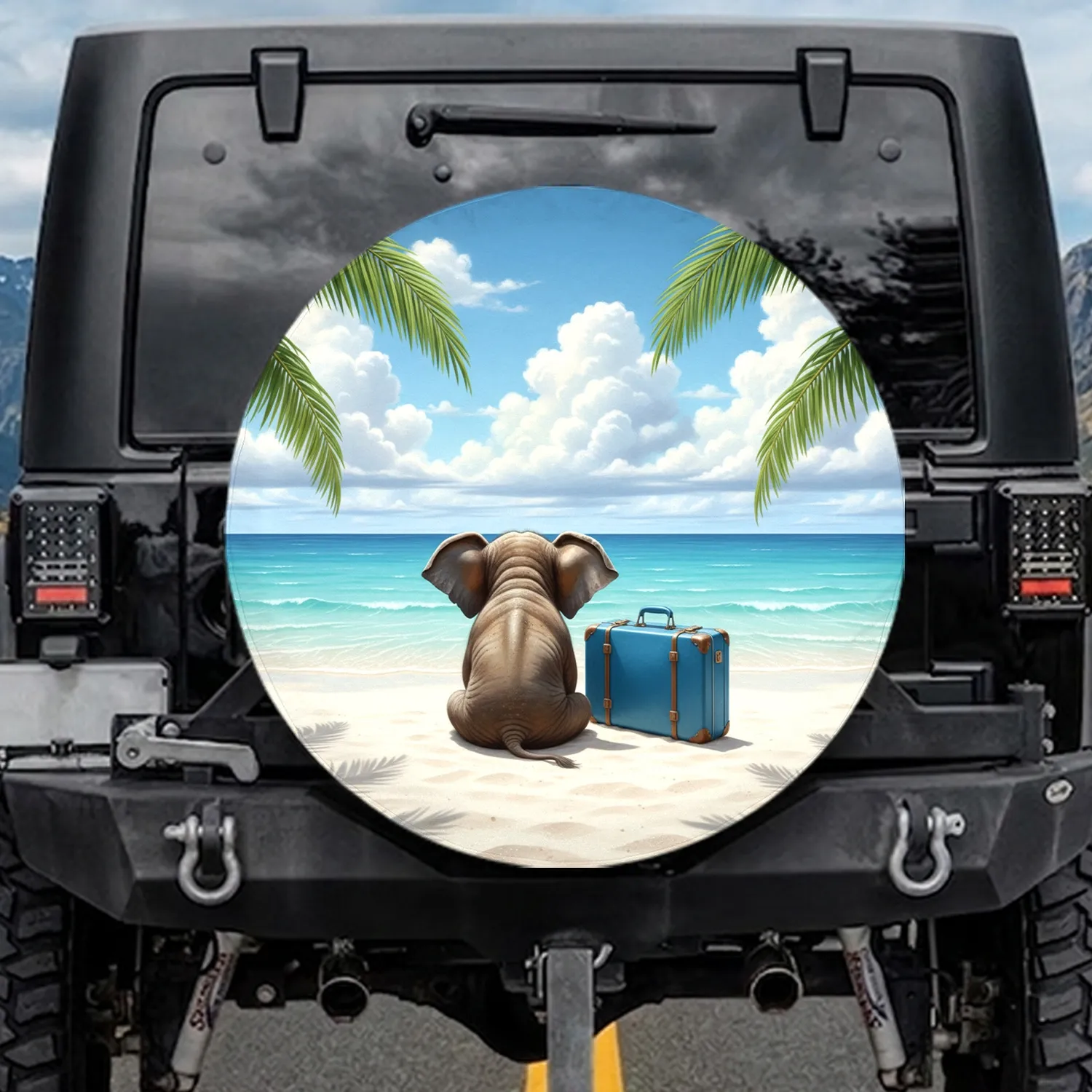 Baby Elephant Travel Suitcase Sandy Beach - Travel Essentials Elephant Lover Gift Spare Tire Cover - 1