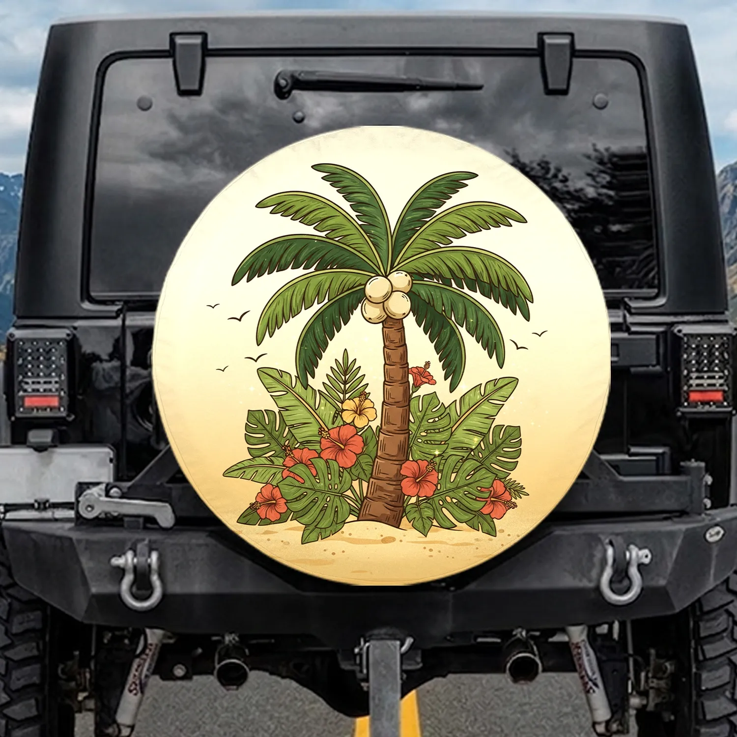 Tropical Palm Tree Coconuts Hibiscus Beach - Summer Lifestyle Gift Spare Tire Cover - 1