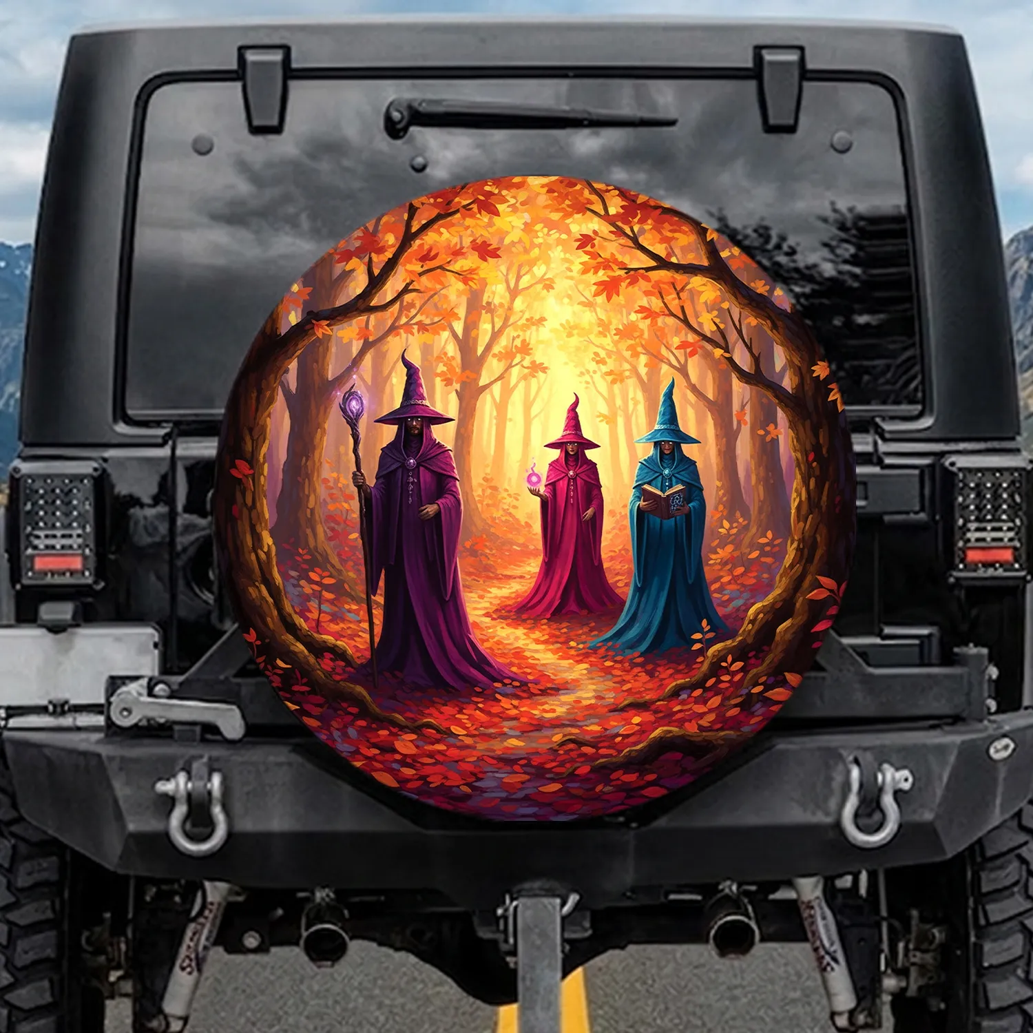 Witches Wizards Autumn Forest Path - Autumn Season Display for Fantasy Enthusiasts Spare Tire Cover - 1