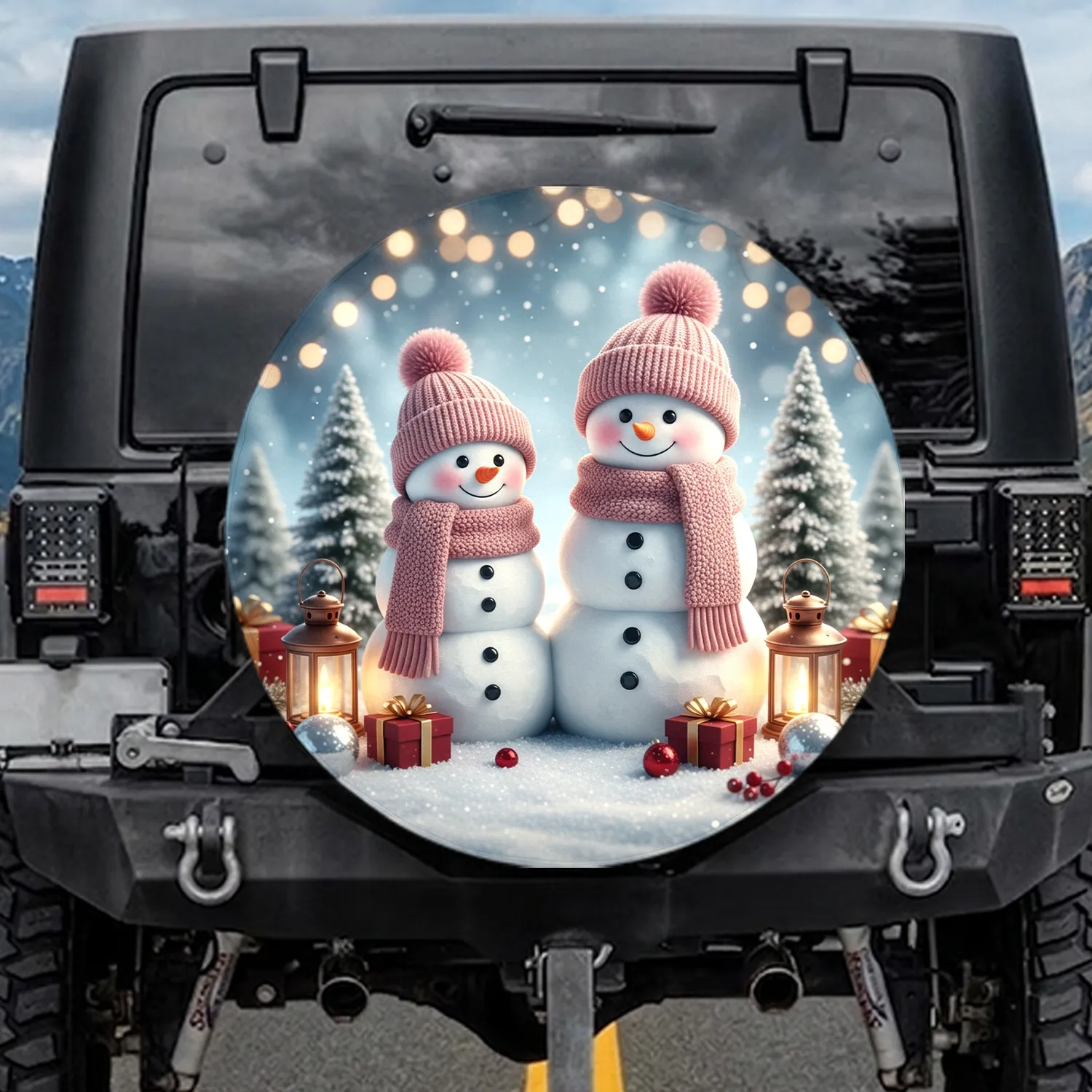 Snowmen Winter Wonderland Pine Trees Gifts - Festive Christmas Gift Spare Tire Cover - 1