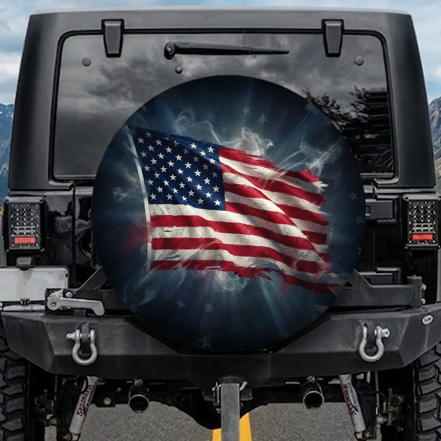 Weathered American Flag with Distressed Texture - Independence Day Gift for Veterans Spare Tire Cover - 1