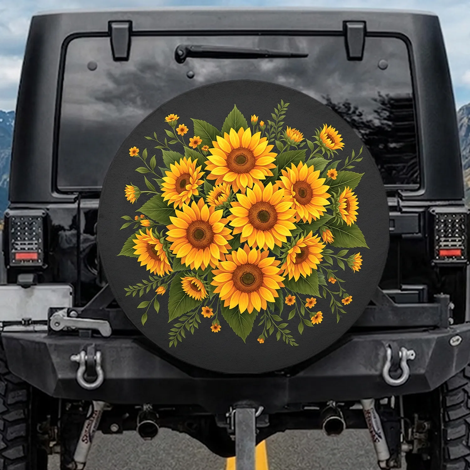 Sunflower Yellow Orange Blooms Green Foliage - Outdoor Garden Lover Gift for Vehicle Spare Tire Cover - 1