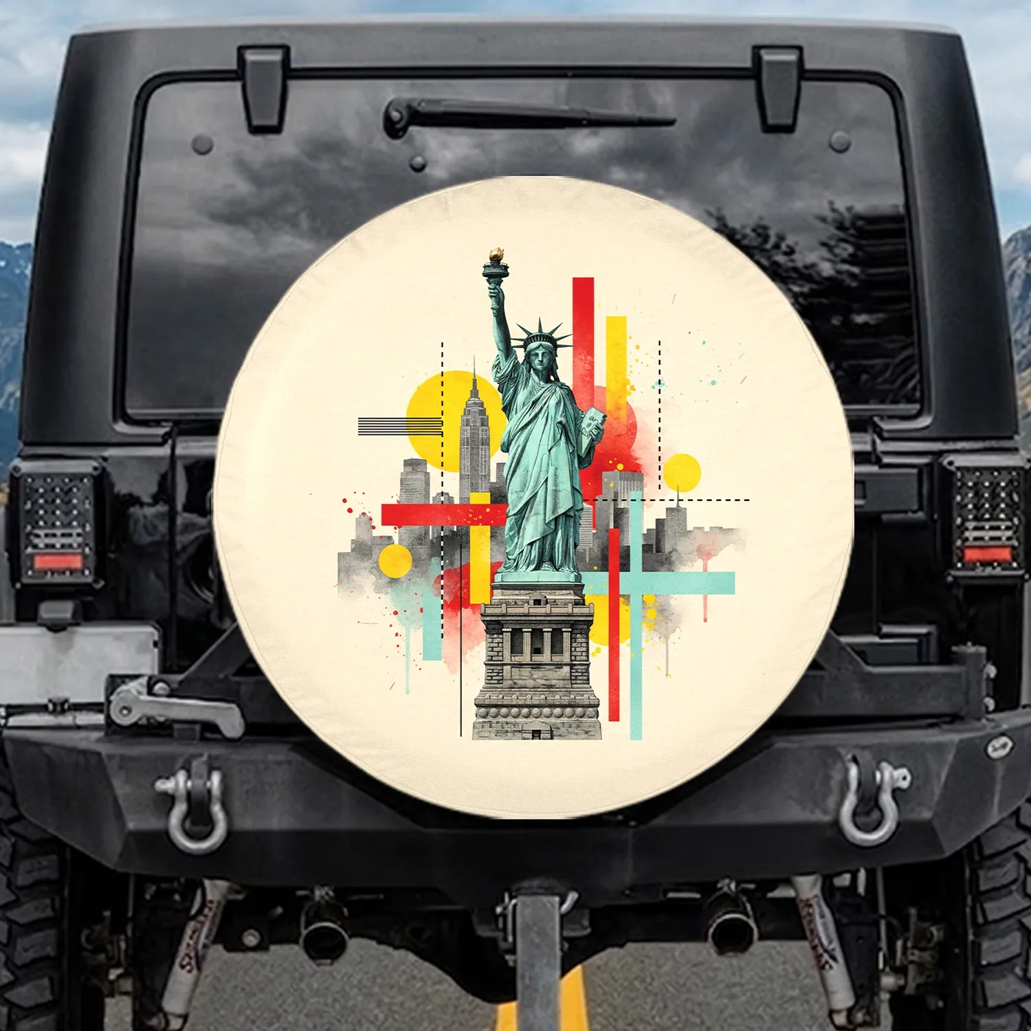 Statue of Liberty New York City Skyline - Travel Essentials for History Enthusiasts Spare Tire Cover - 1