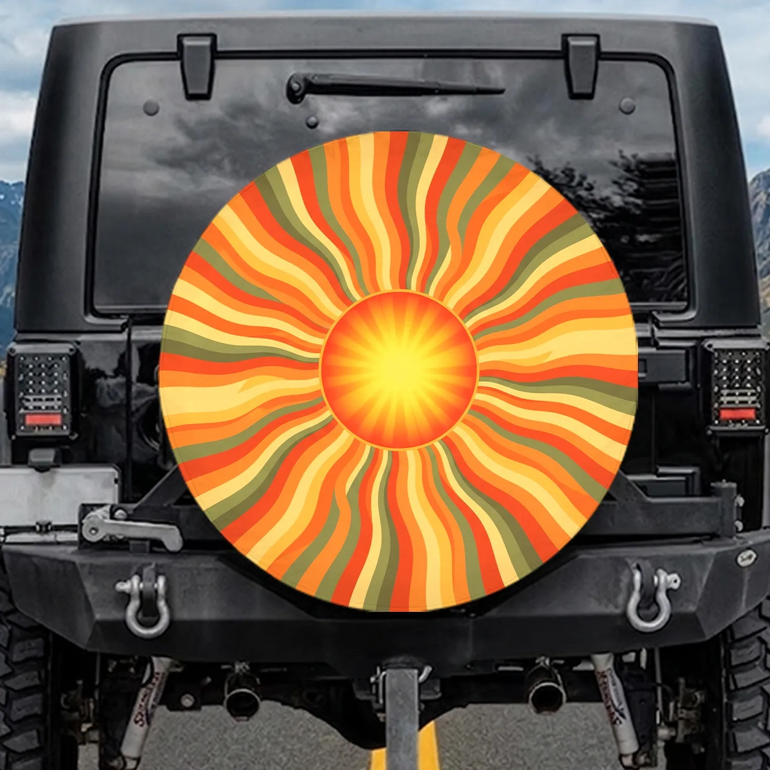 Sunburst Rays Undulating Waves - Travel Essentials Gift for Travelers Spare Tire Cover - 1