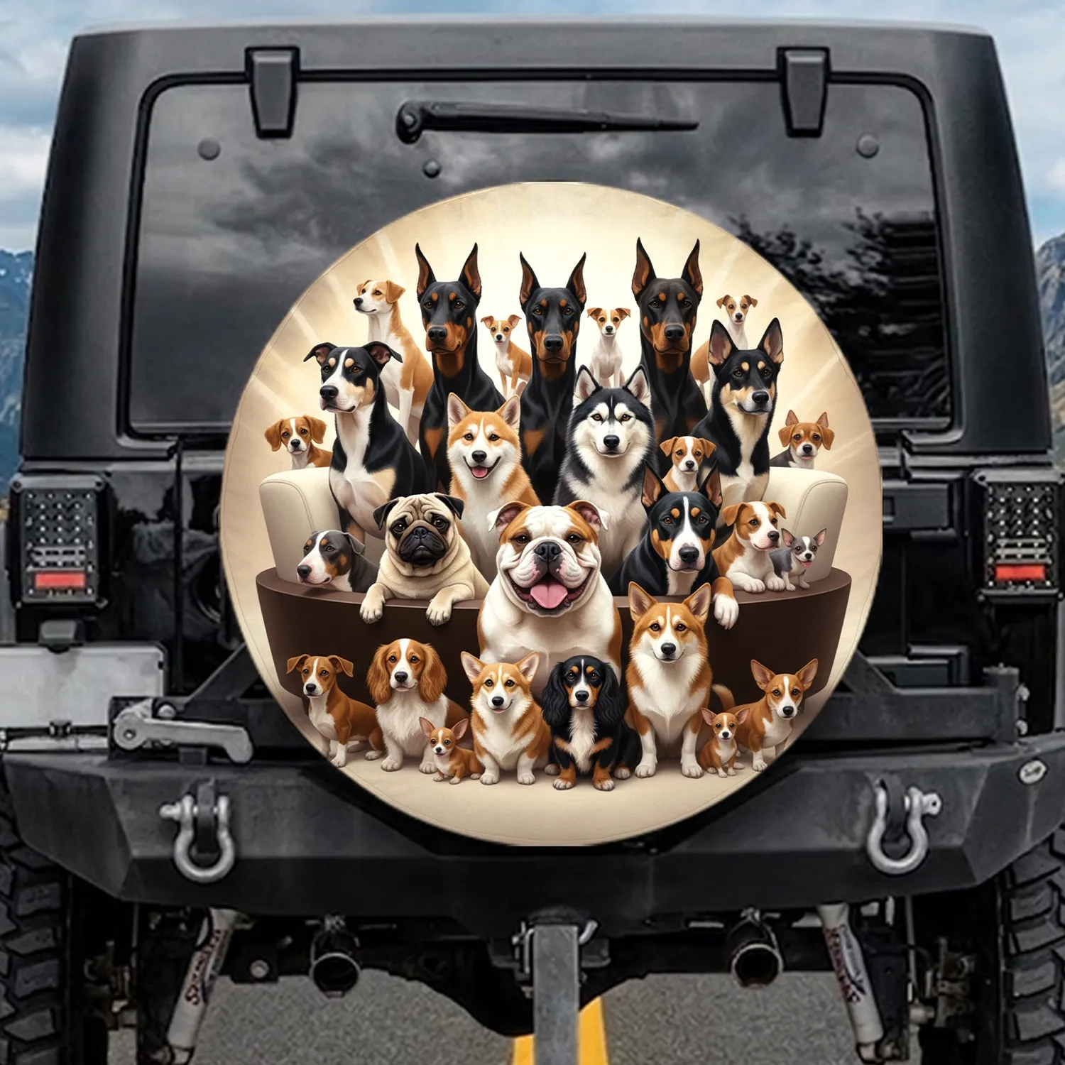 English Bulldog Pug Doberman Husky German Shepherd Dog Portrait with Expressive Eyes - Pet Owner Gift Spare Tire Cover - 1