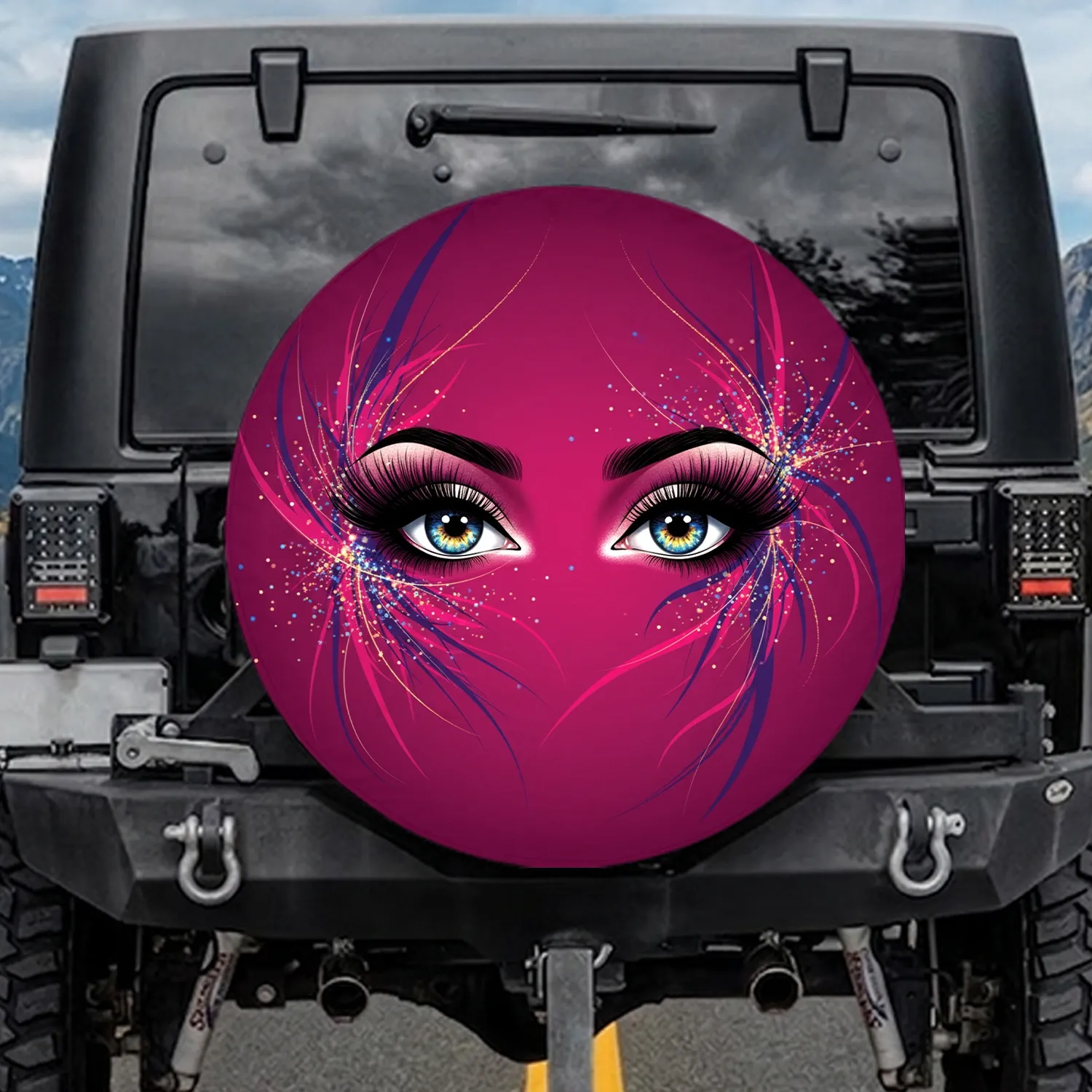 Glamorous Eyes Long Lashes Arched Eyebrows Eye Irises Particles - Travel Essentials Gift Spare Tire Cover - 1