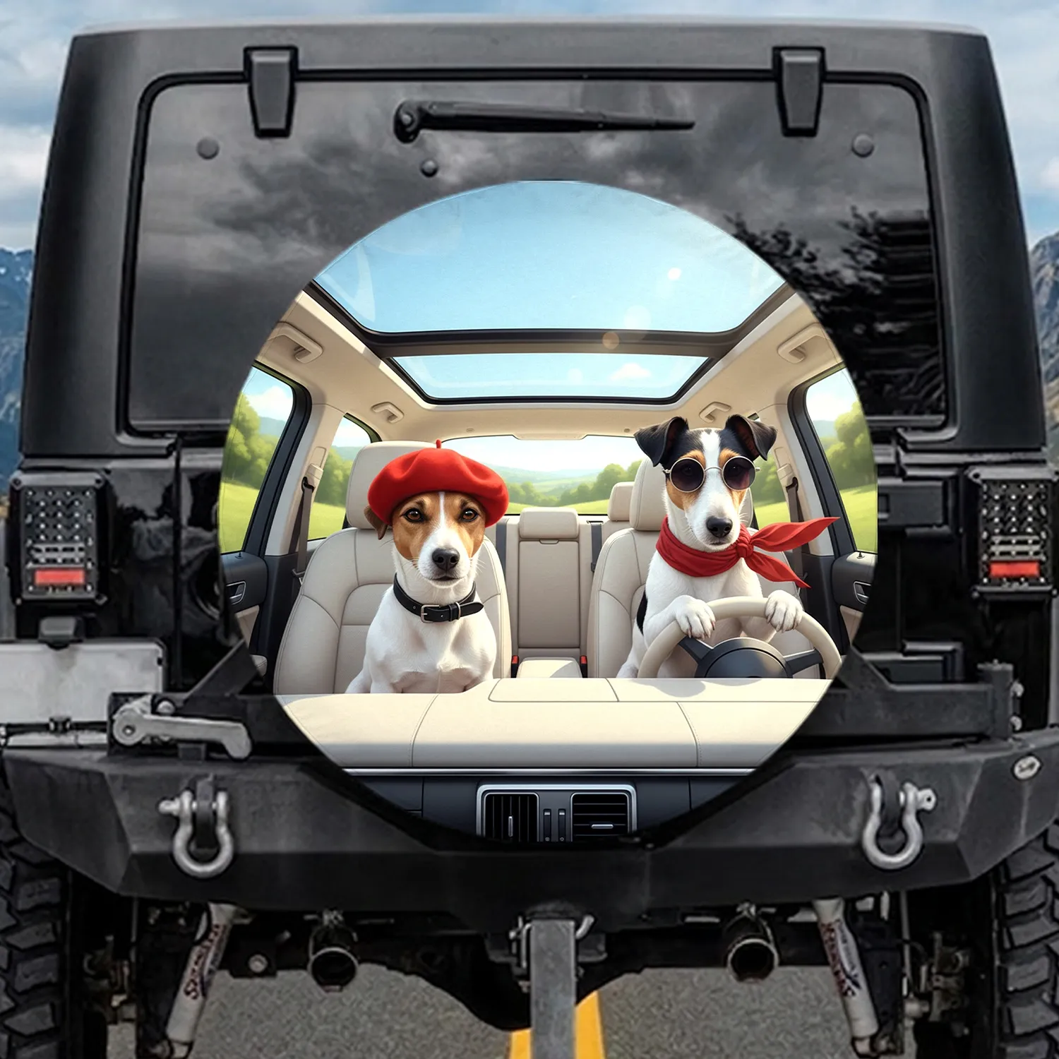 Jack Russell Fox Terrier Car Ride Scenic Landscape - Dog Lover Gift Spare Tire Cover - 1