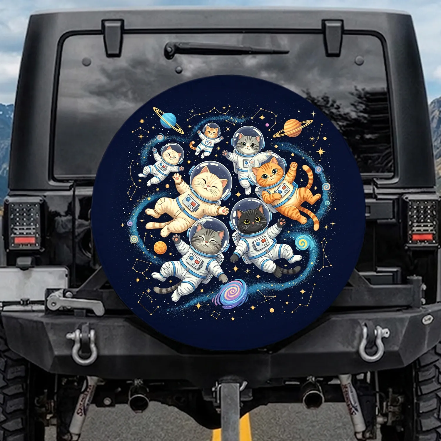 Astronaut Cats Cosmic Constellations - Space Lover Car Decor Gift for Cat Lover Spare Tire Cover - 1