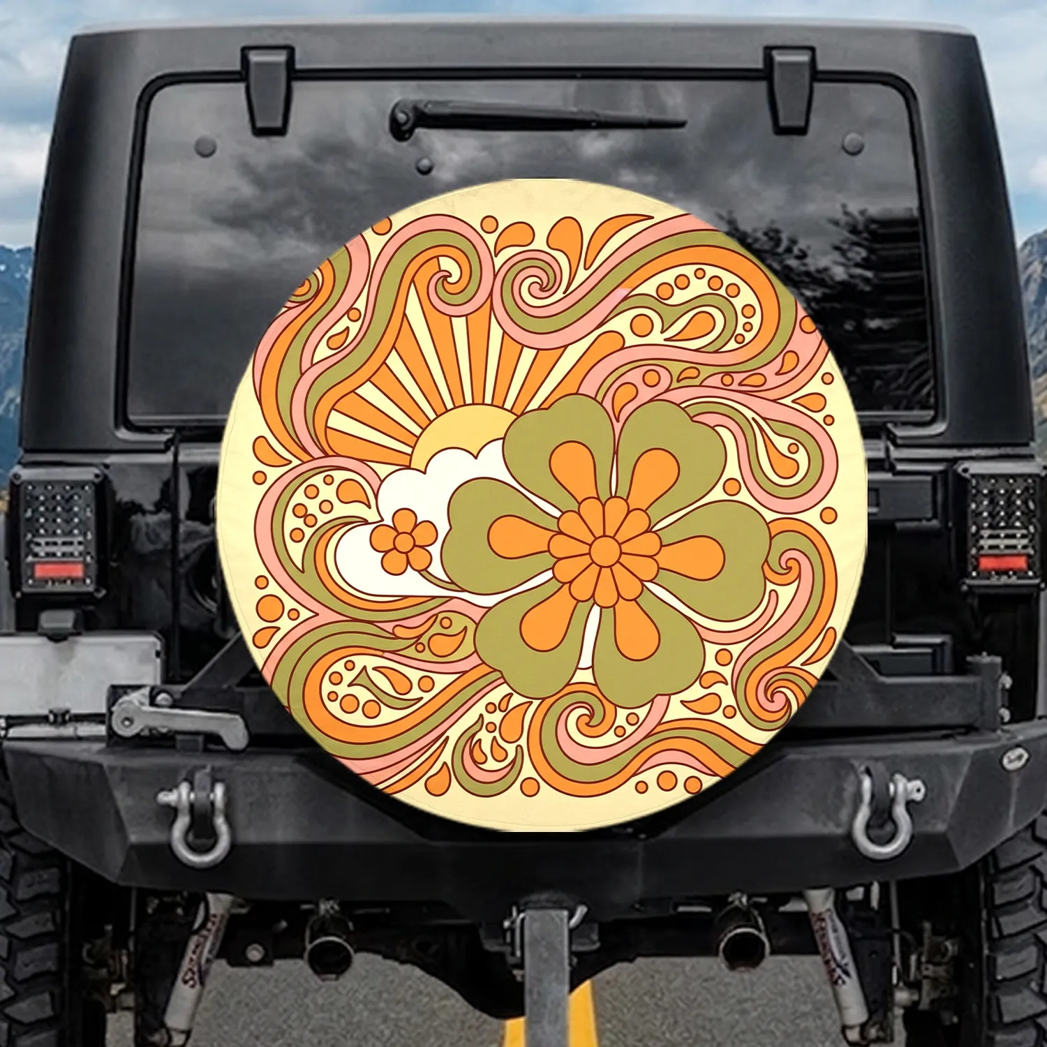 Sunburst Flower Cloud Teardrop Leaves - Boho Lifestyle Home Decor Gift Spare Tire Cover - 1