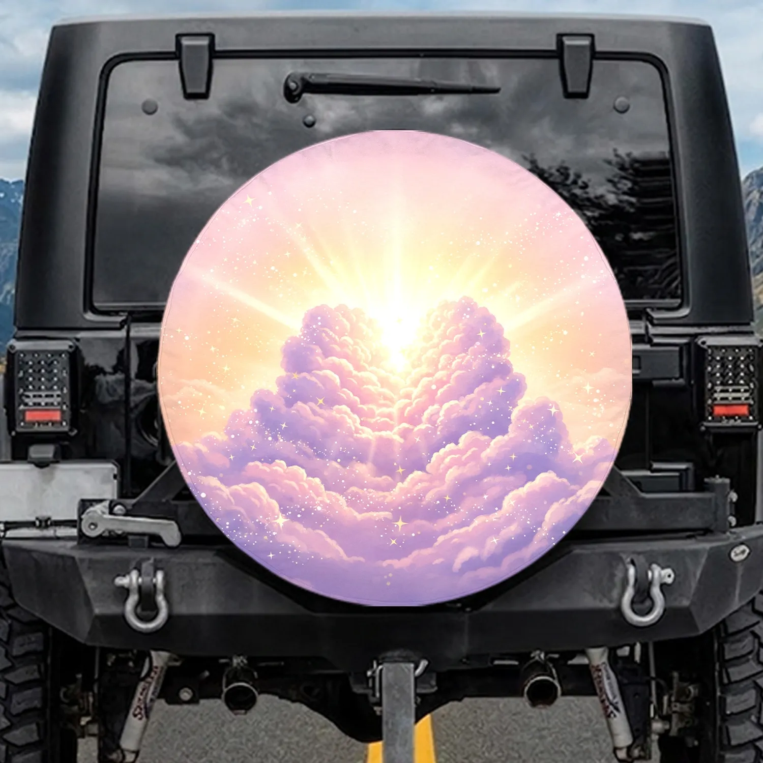 Ethereal Cloudscape Radiant Golden Glow Shimmering Stars Dream Sky - Home Decor Gift Spare Tire Cover - 1
