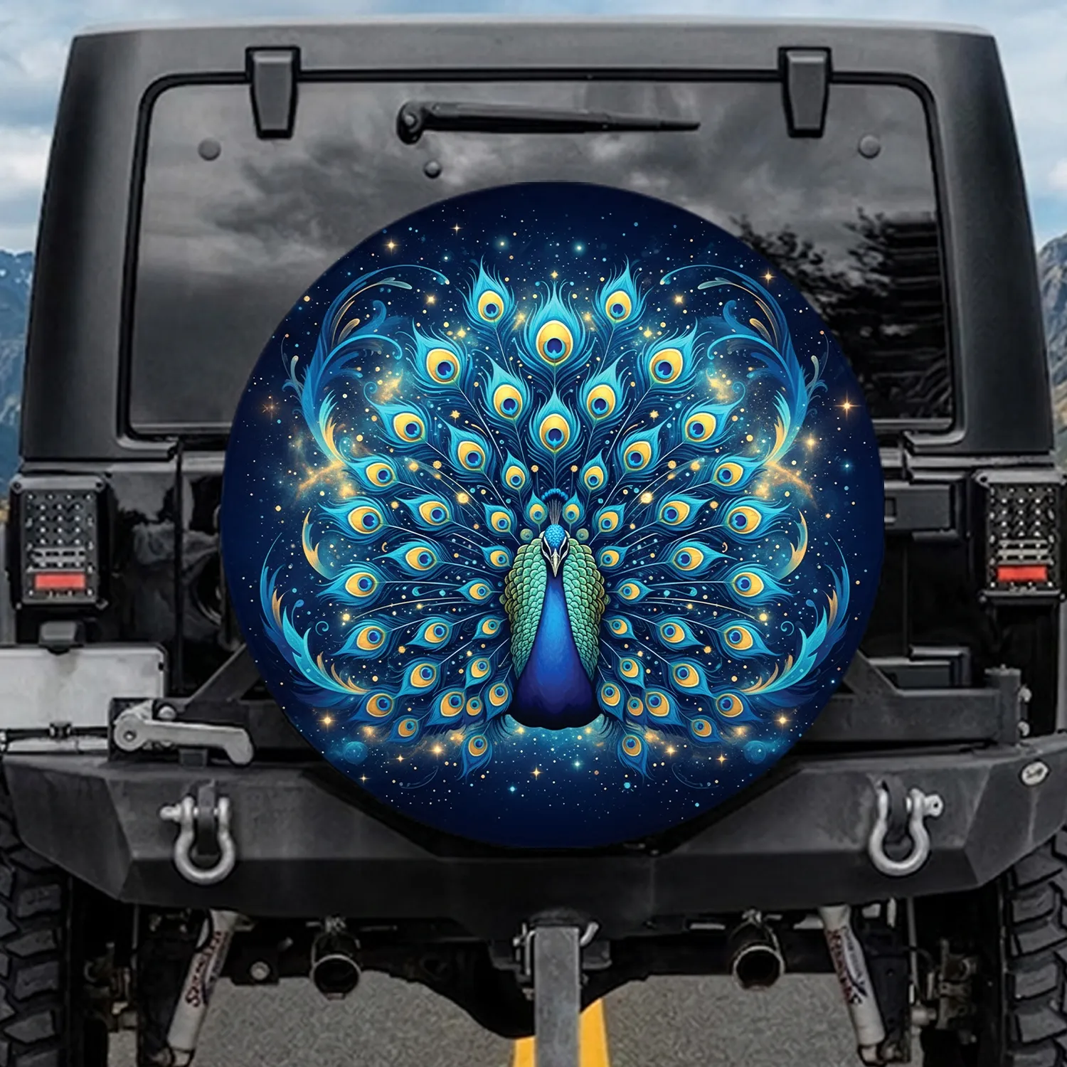 Majestic Peacock Iridescent Plumage Cosmic Sky - Wildlife Lover Gift Spare Tire Cover - 1