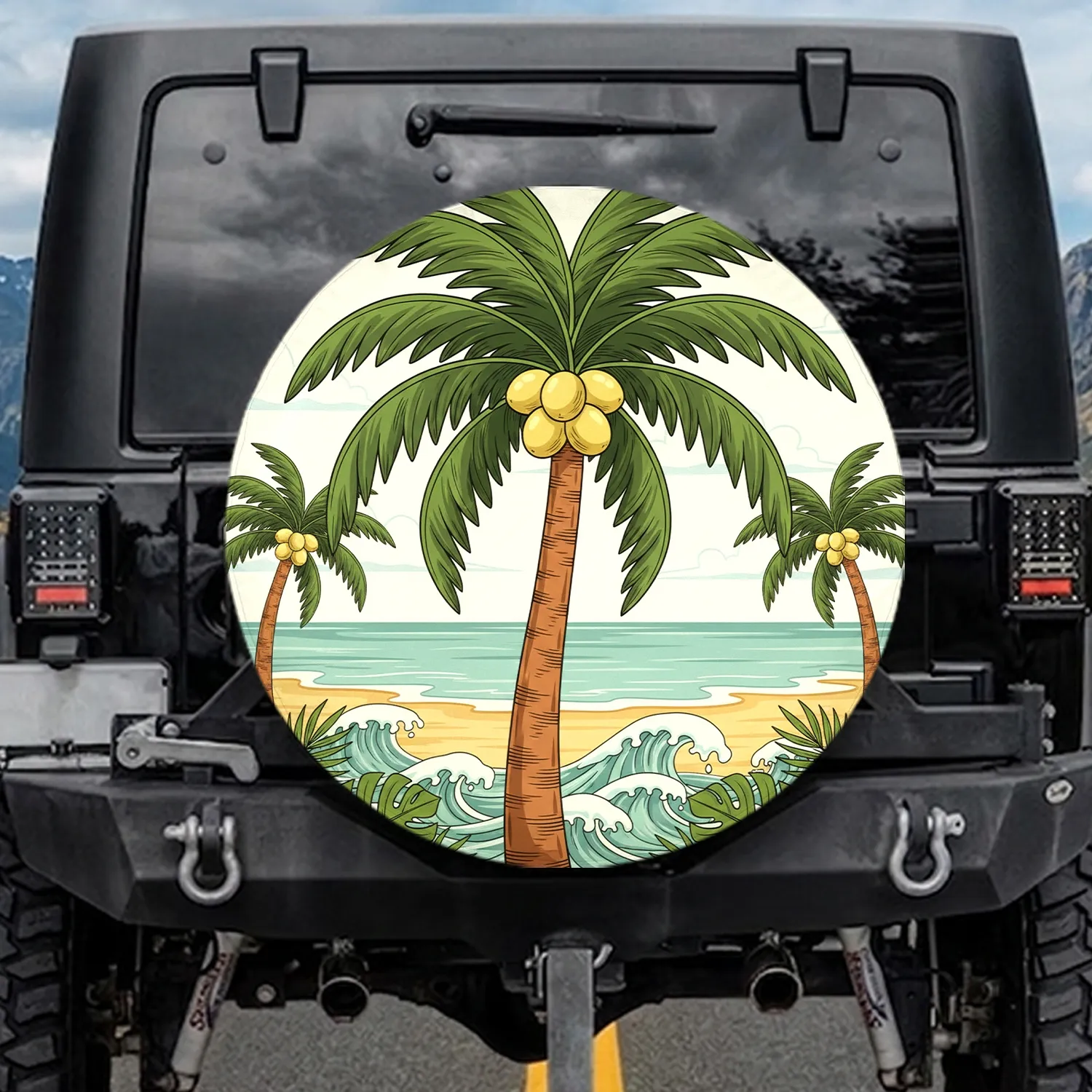 Tropical Coconut Palm Tree Beach Ocean - Tropical Lifestyle Spare Tire Cover - 1