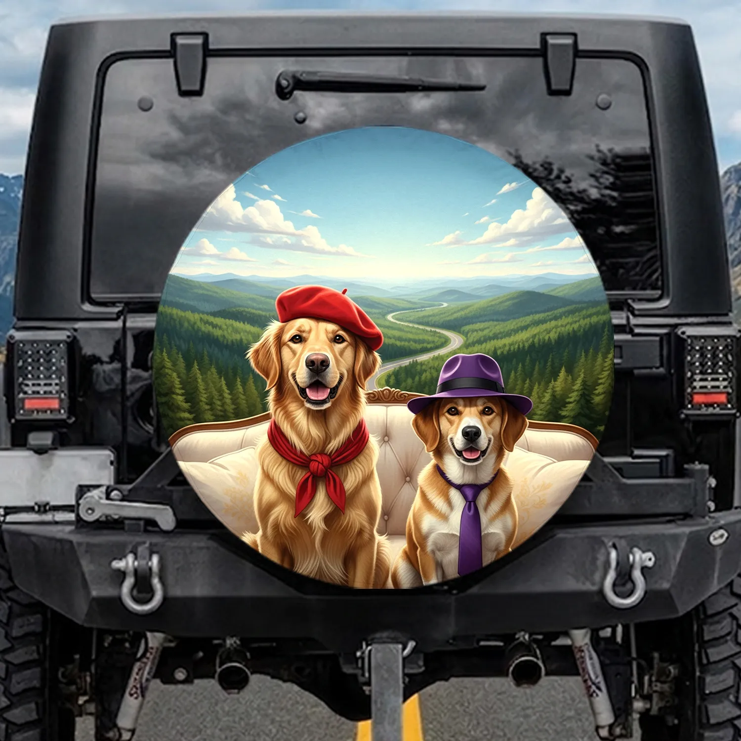 Golden Retriever Tan Dog Beret Fedora Landscape - Home Decor Gift for Dog Lovers Spare Tire Cover - 1