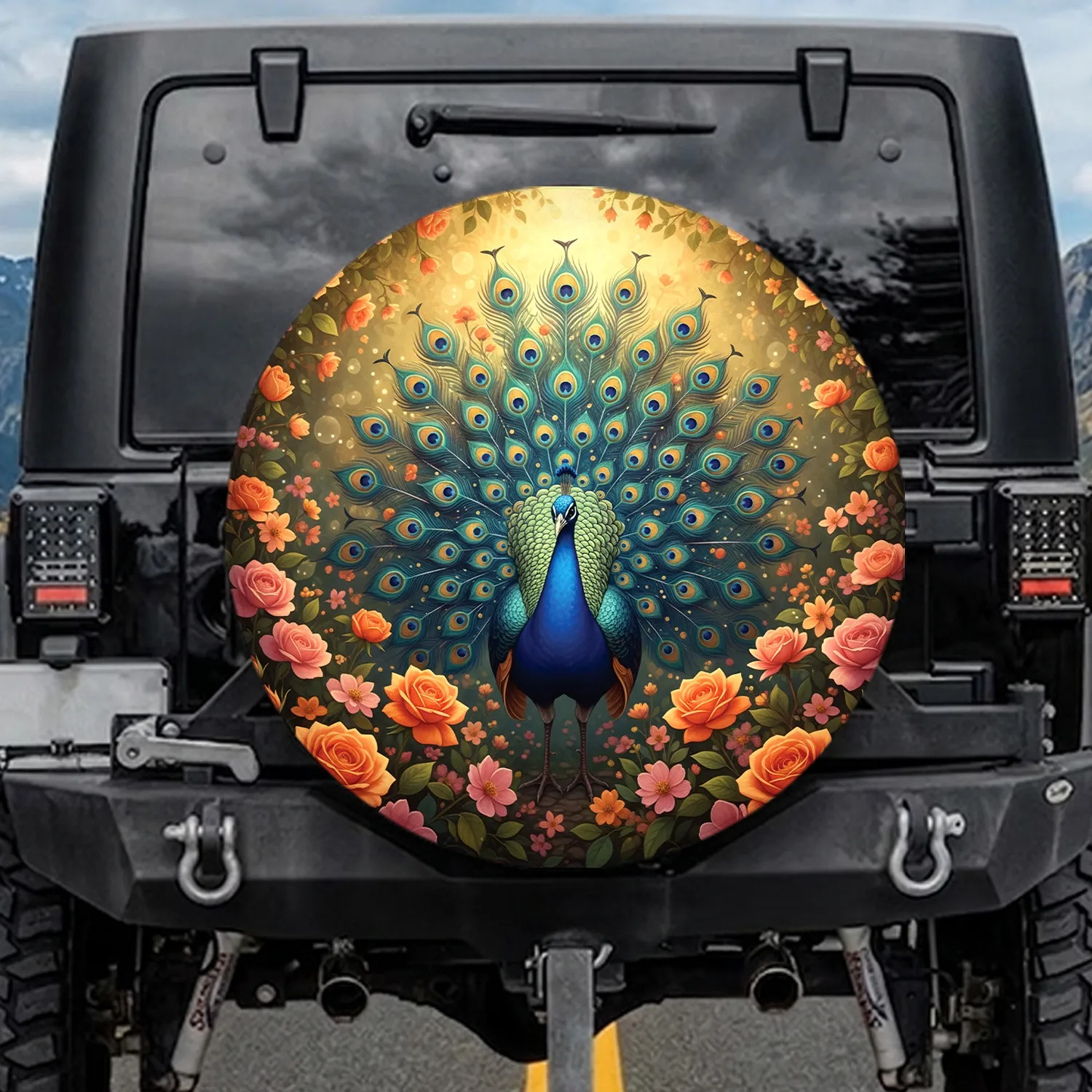 Vibrant Blue Peacock Roses Floral Garden - Home Decor Gift for Garden Lover Spare Tire Cover - 1
