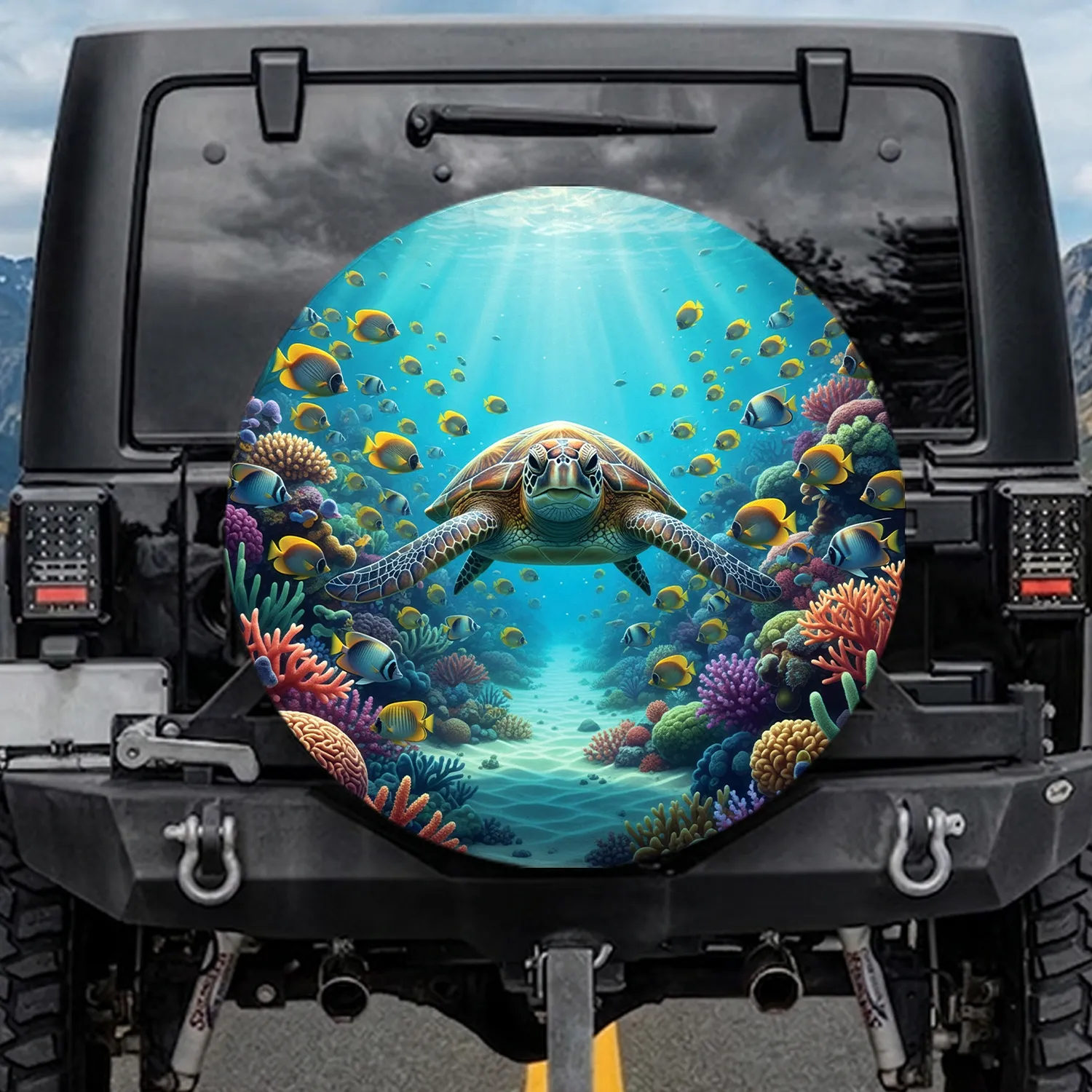 Green Sea Turtle Tropical Fish Coral Reef - Ocean Lover Gift Spare Tire Cover - 1