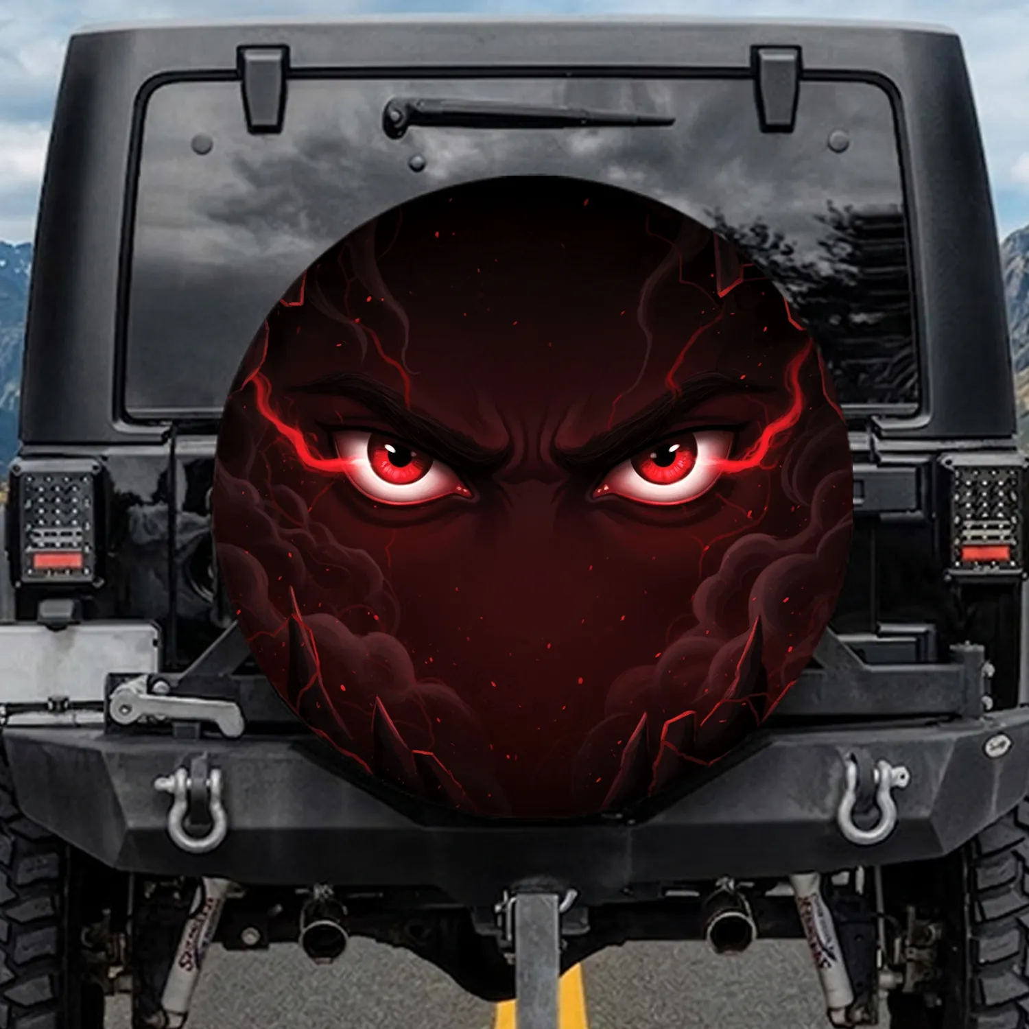 Intensely Glowing Angry Red Eyes Smoke Effects - Auto Enthusiast Gift Spare Tire Cover - 1