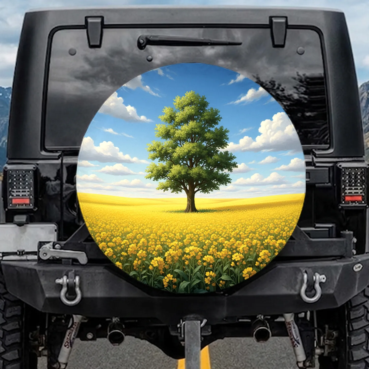 Green Tree Canola Field Blue Sky - Farmhouse Decor Gift for Garden Lover Spare Tire Cover - 1