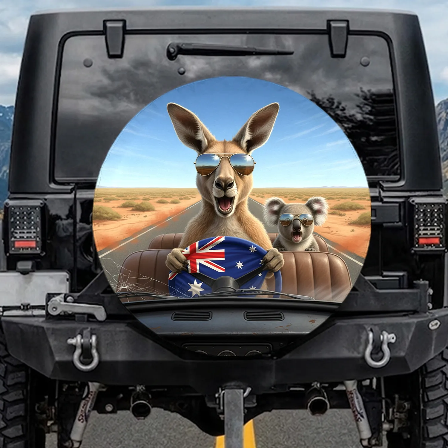 Kangaroo Koala Aviator Outback Highway - Road Trip Adventure Gift Spare Tire Cover - 1