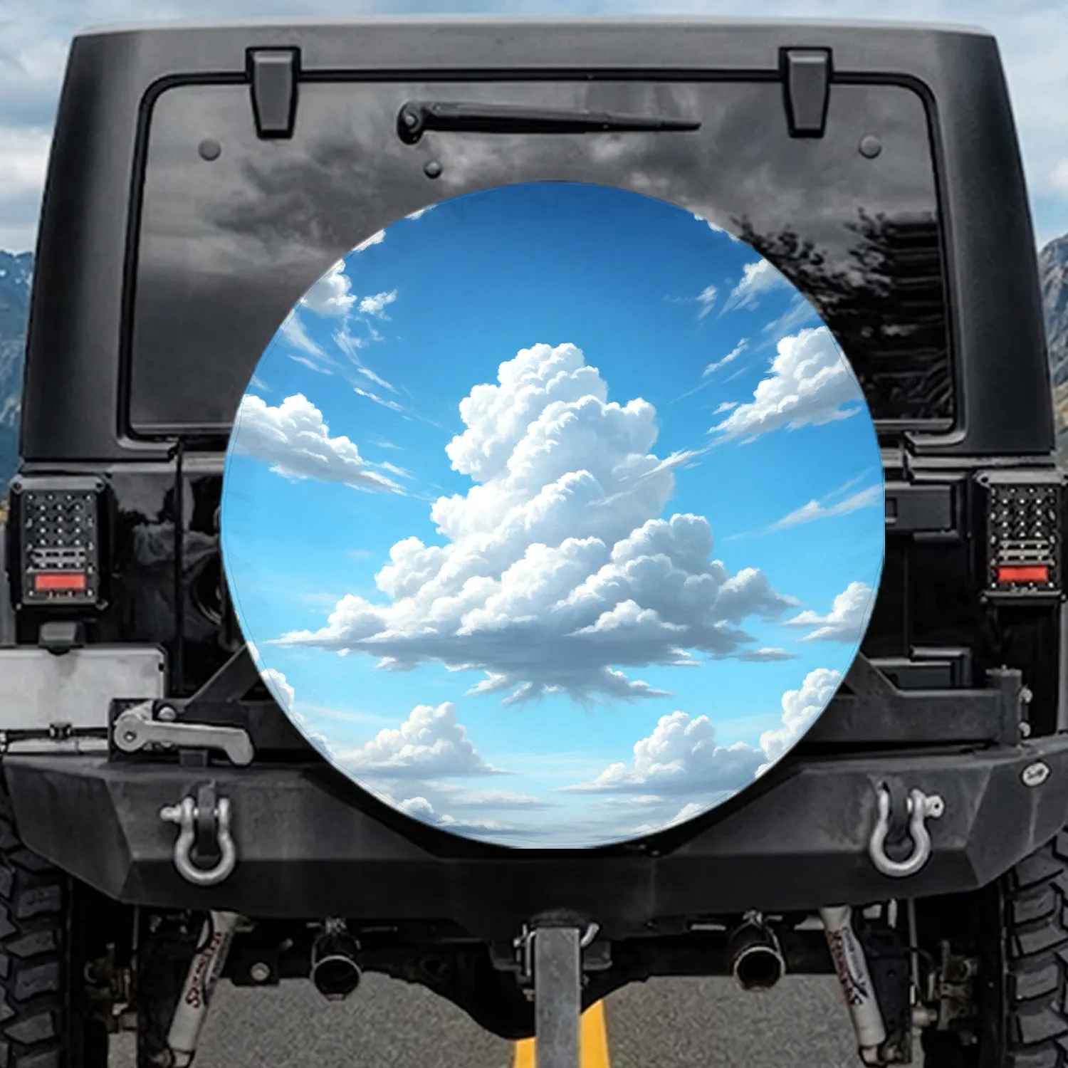 Clear Blue Sky White Cumulus Clouds - Nature Traveler Gift Spare Tire Cover - 1