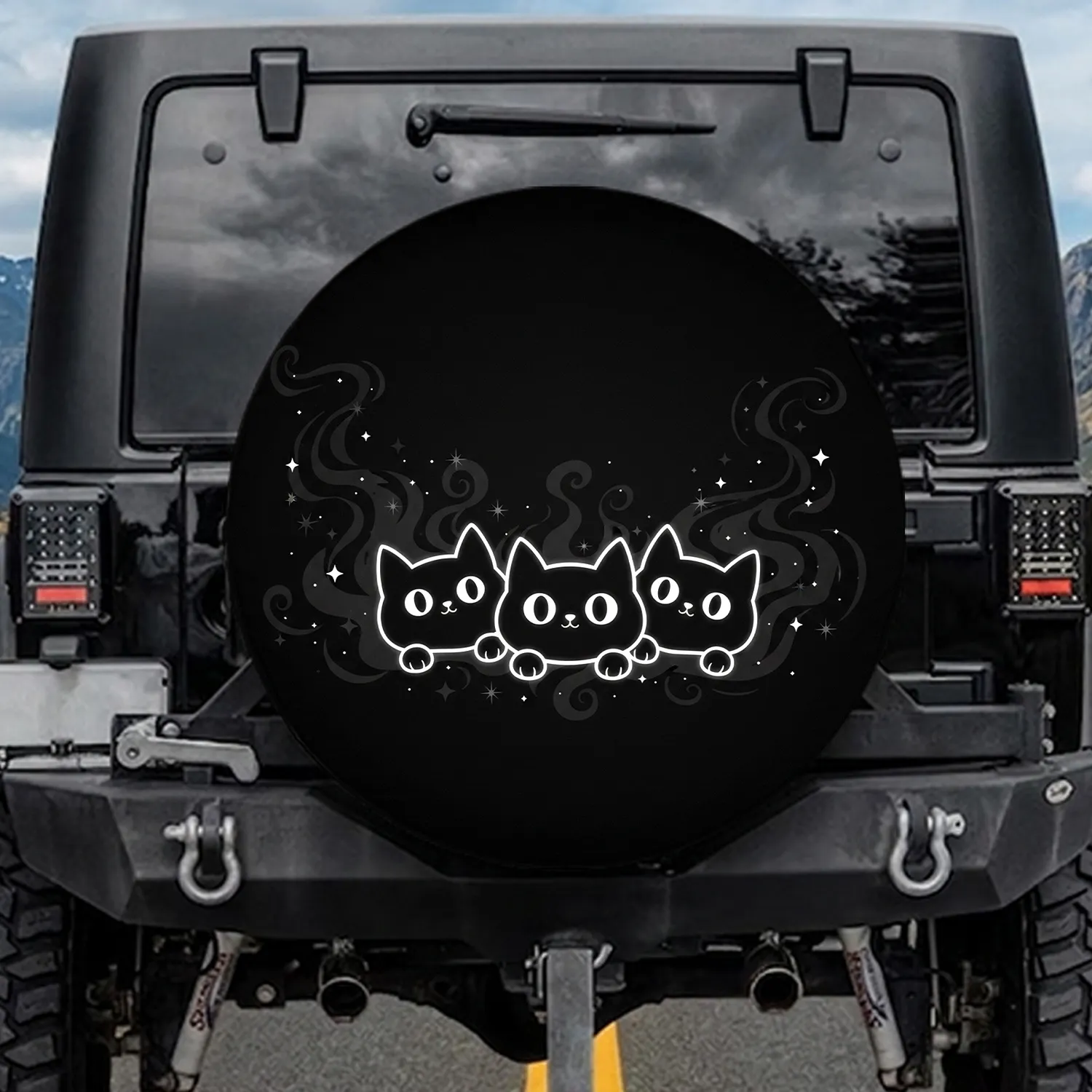 Black Cats Peeking Mystical Night - Cat Lover Gift Spare Tire Cover - 1