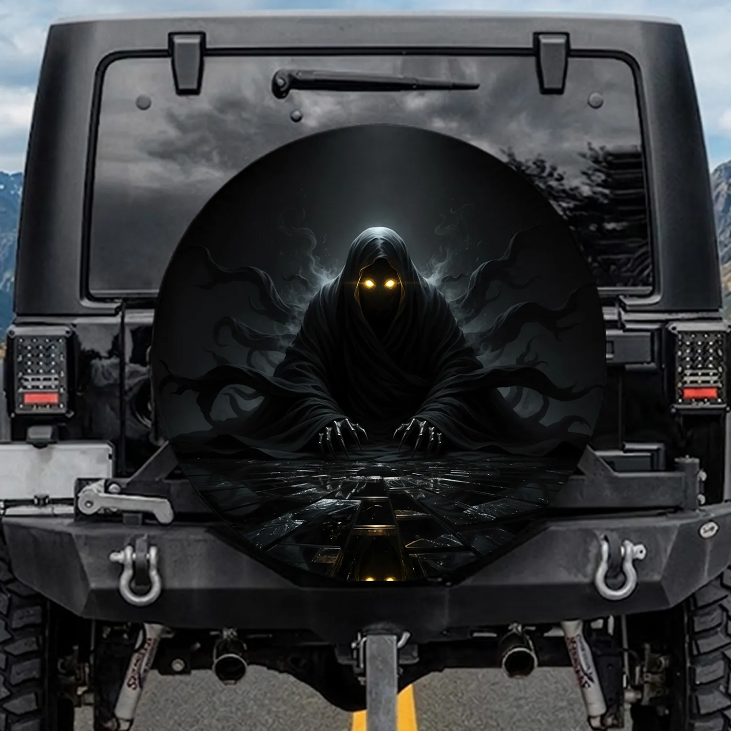 Mysterious Shrouded Entity Golden Eyes - Horror Fan Gift for Gothic Decor Spare Tire Cover - 1