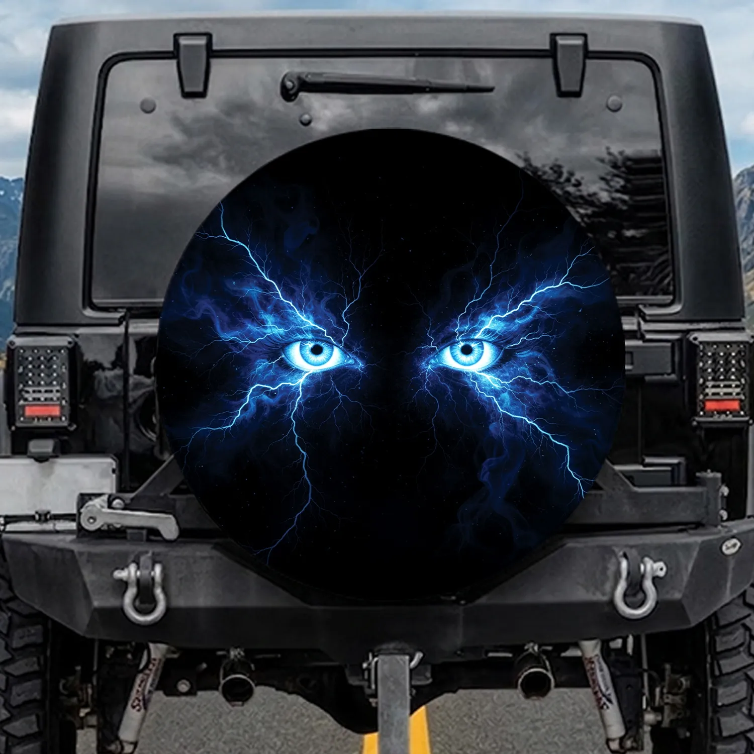 Electric Blue Glowing Eyes Lightning Energy - Vehicle Decor Gift for Sci-Fi Fans Spare Tire Cover - 1