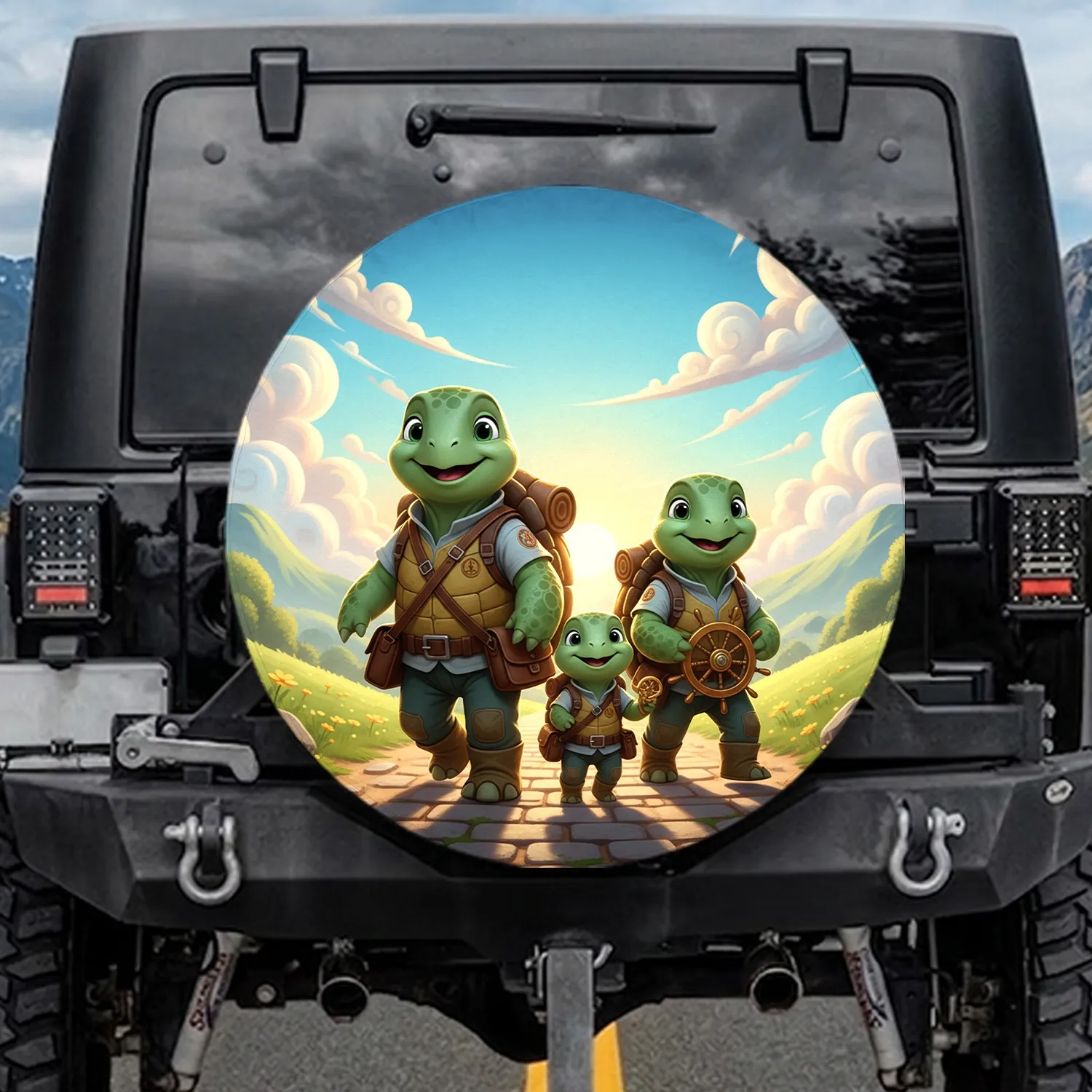 Three Cartoon Turtles Adventure Travel Essentials Gift for Family Spare Tire Cover - 1