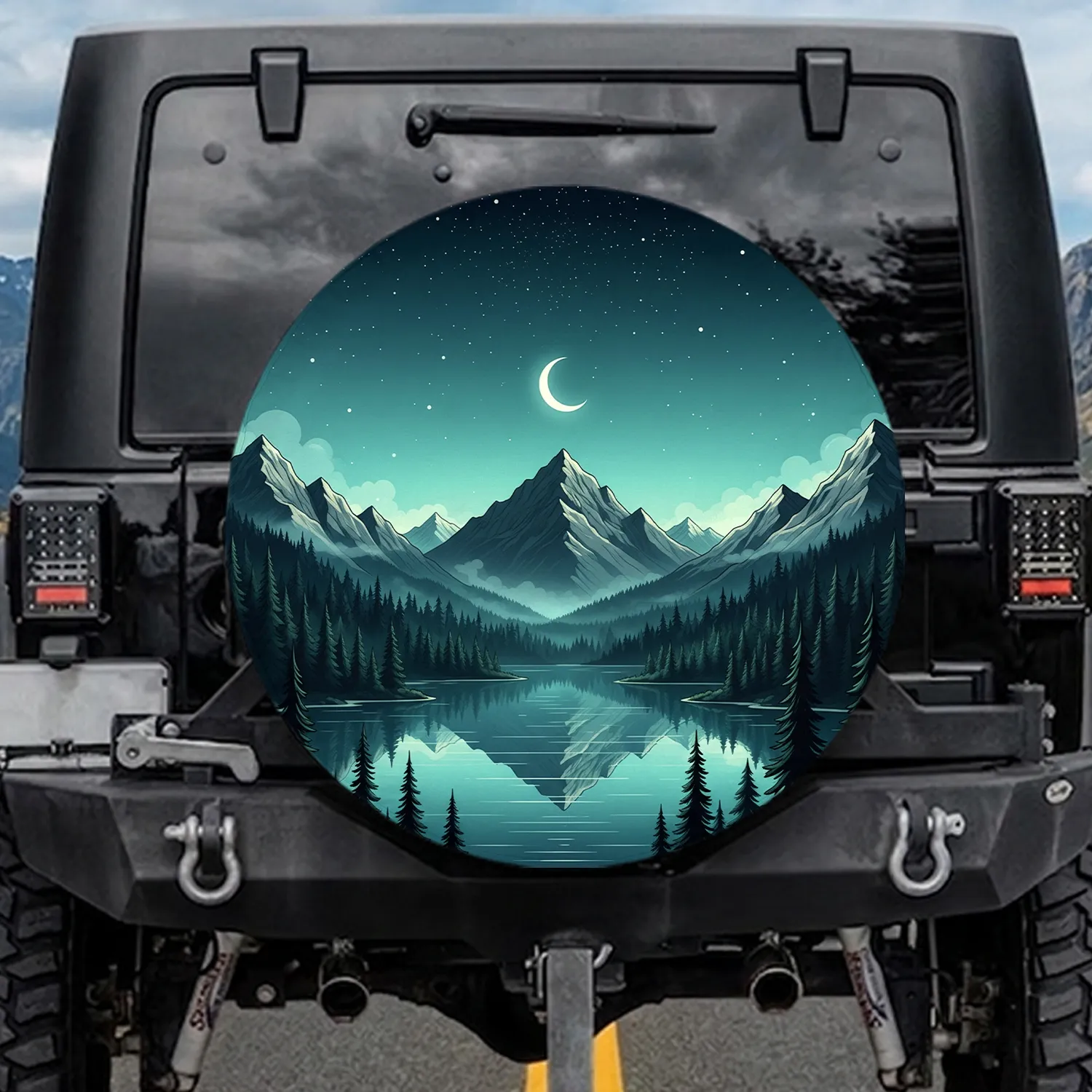 Night Lake Mountains Pine Forest Stars - Nature Lover Travel Gift Spare Tire Cover - 1