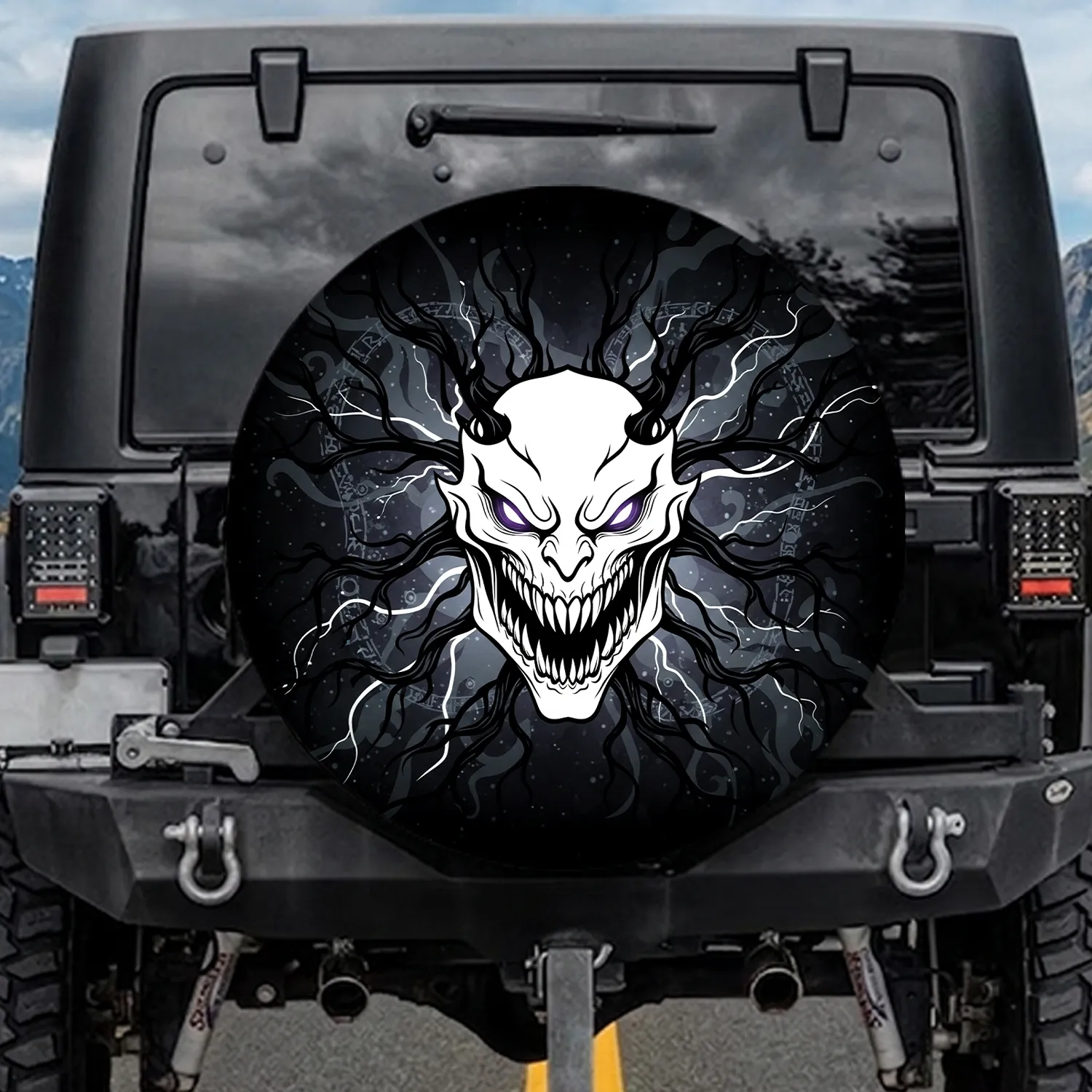 Menacing Monster Face Glowing Eyes Jagged Mouth Dark Void - Fantasy Art Lover Gift Spare Tire Cover - 1