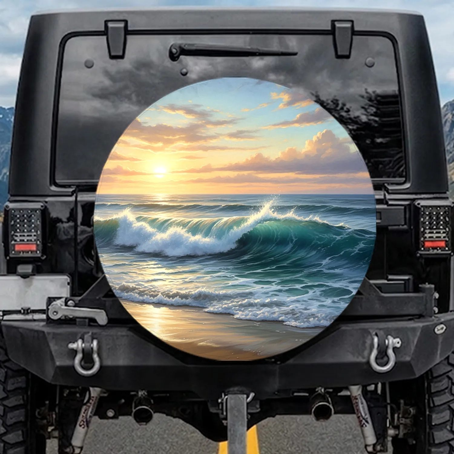 Powerful Ocean Wave Breaking Beach - Coastal Home Decor Gift for Sea Lovers Spare Tire Cover - 1
