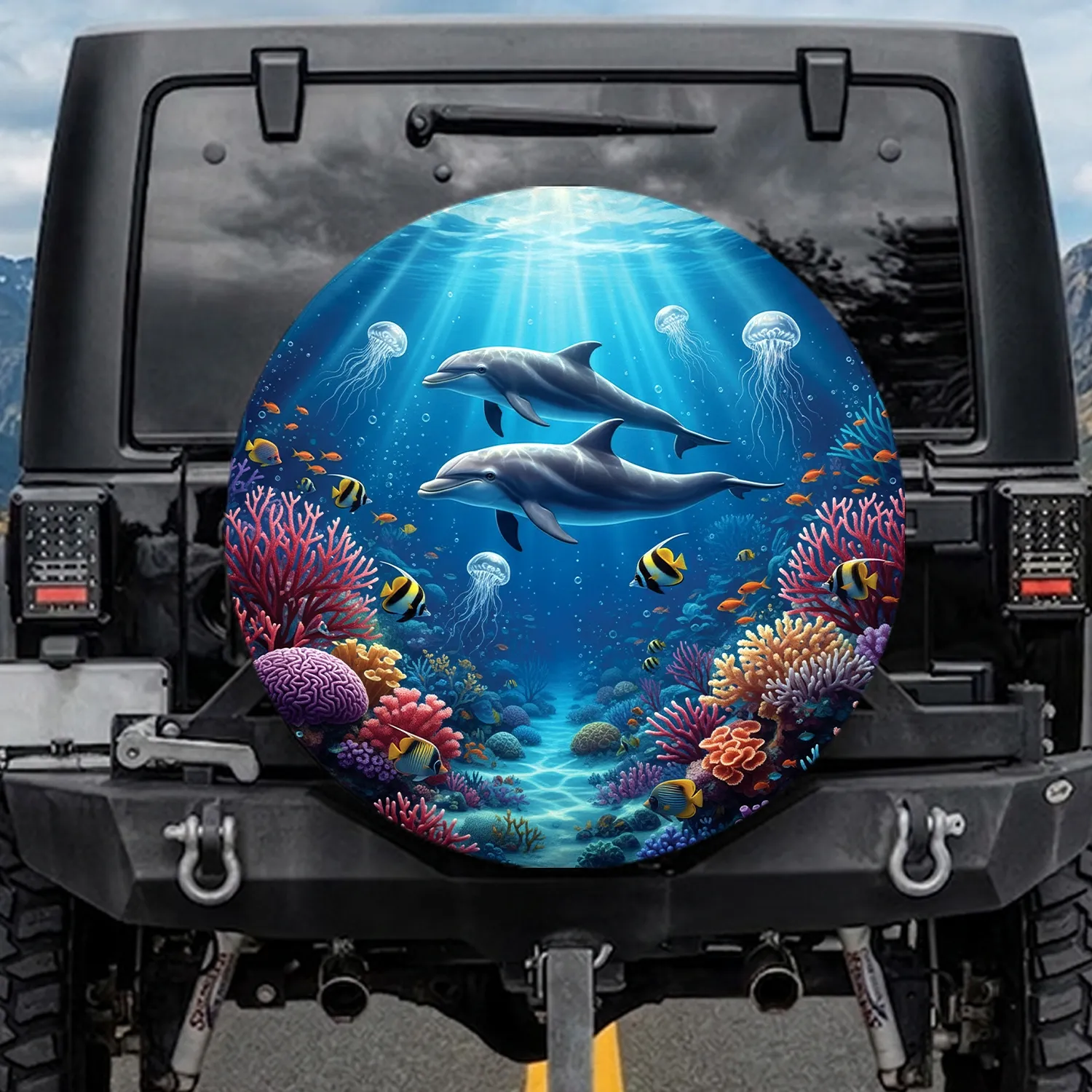Majestic Dolphins Coral Reef Tropical Fish - Ocean Lover Gift Spare Tire Cover - 1