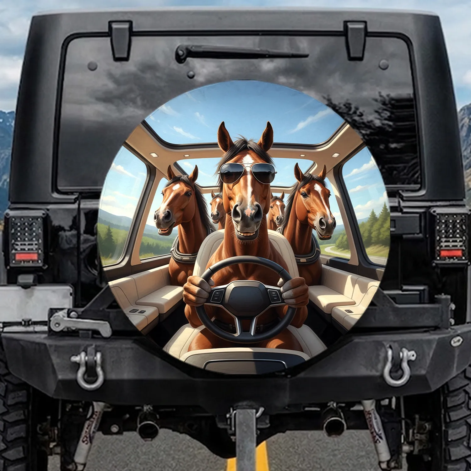 Horses Driving Sunglasses Car - Road Trip Adventure Horse Lover Gift Spare Tire Cover - 1