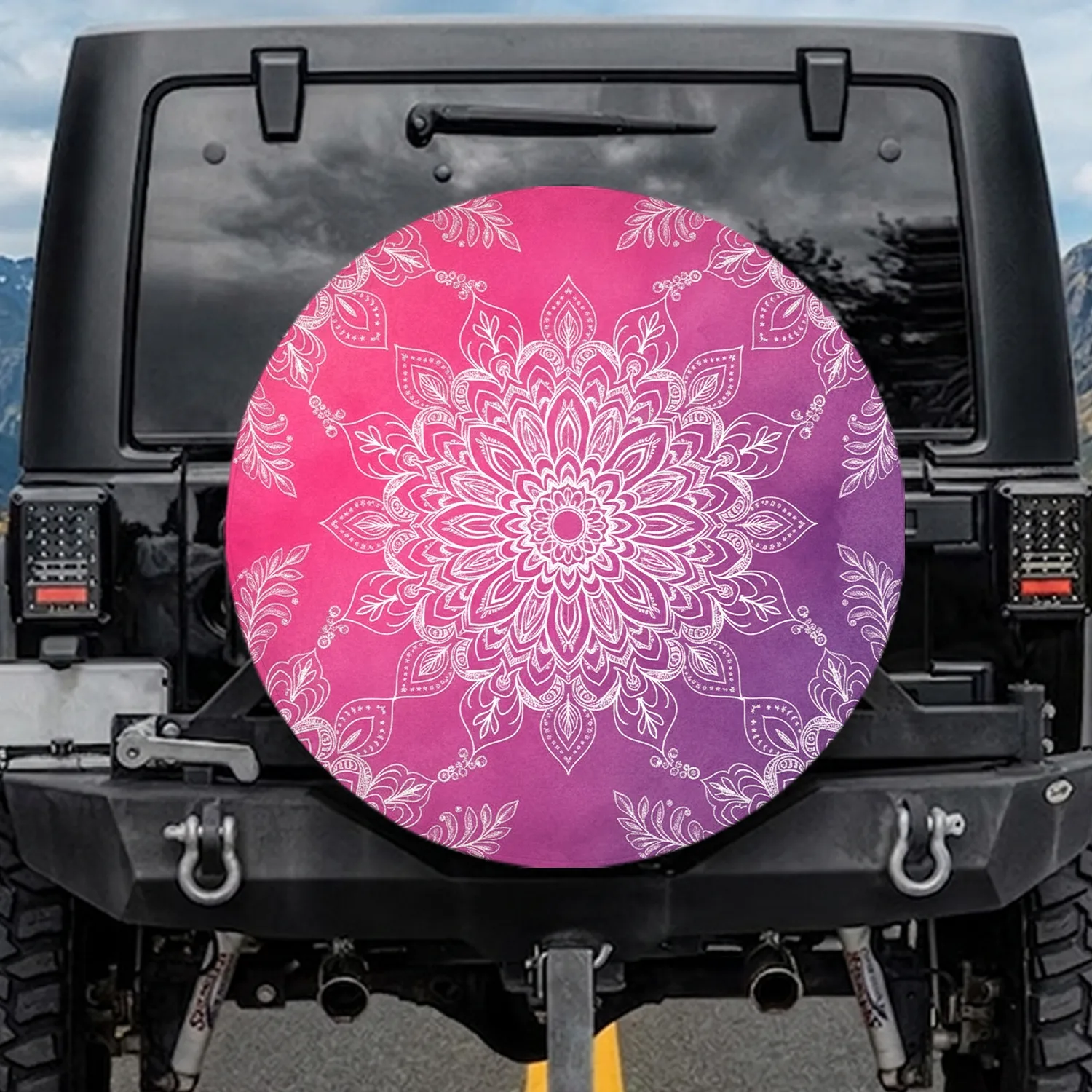 Symmetrical Mandala Floral Geometric Arrangement - Home Decor Gift for Yoga Meditation Spare Tire Cover - 1