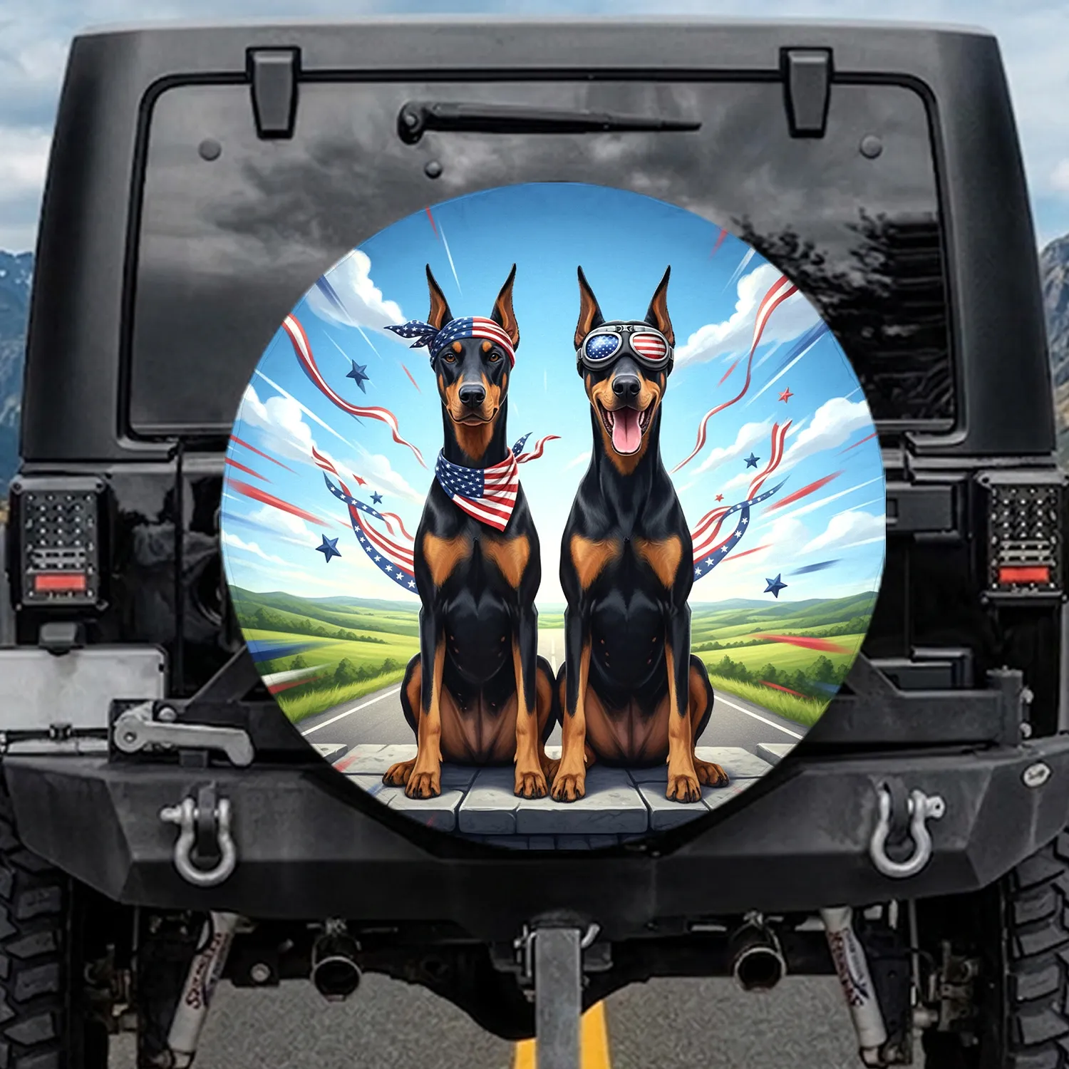 Patriotic Doberman Pinschers American Flag Independence Day Gift for Dog Owner Enthusiasts Spare Tire Cover - 1